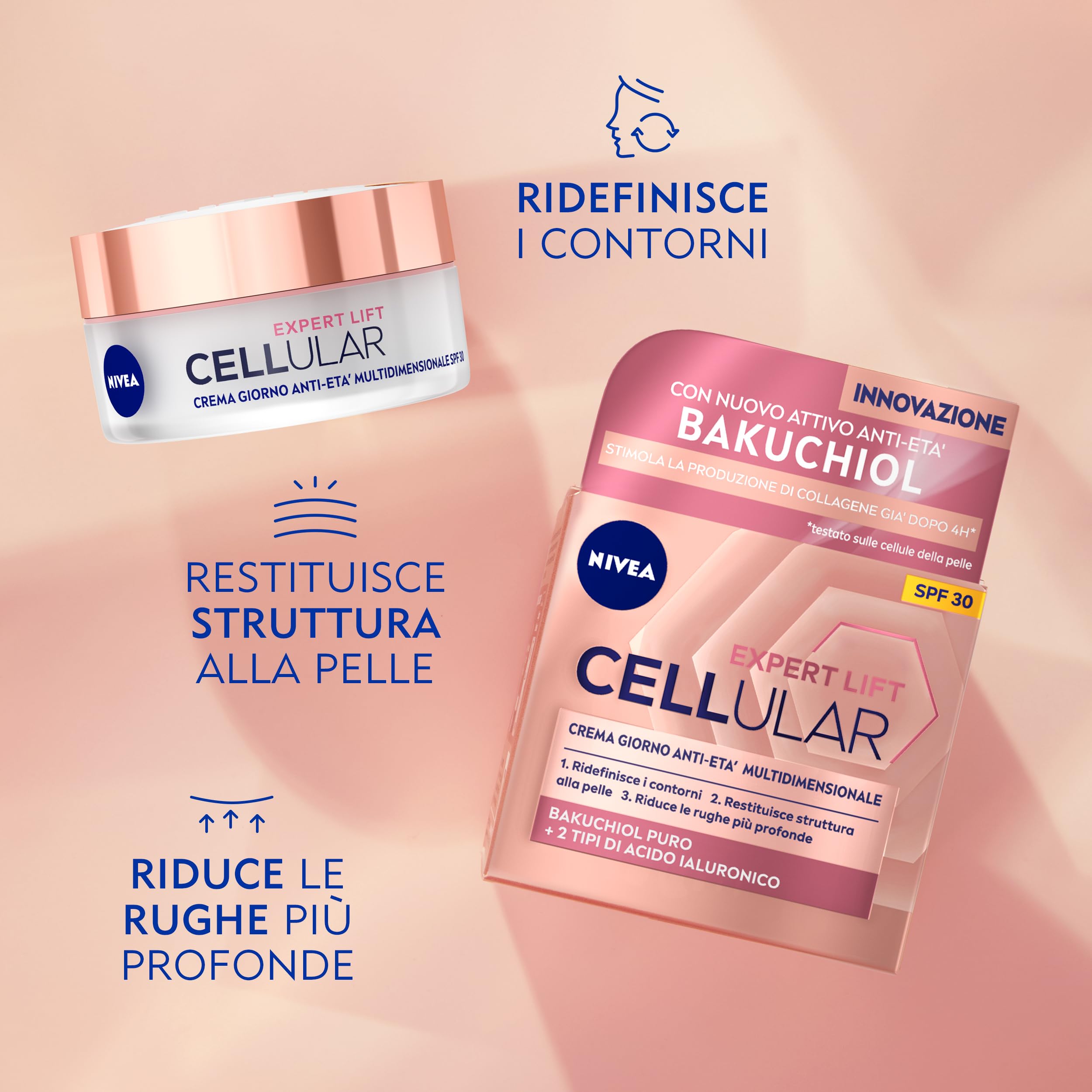 NIVEA Cellular Expert Ultimate Lift Solution, Skincare Kit completo con Siero Bakuchiol Effetto Lifting 30 ml, Crema Giorno SPF30 50 ml e Crema Notte 50 ml con Bakuchiol Puro e Acido Ialuronico