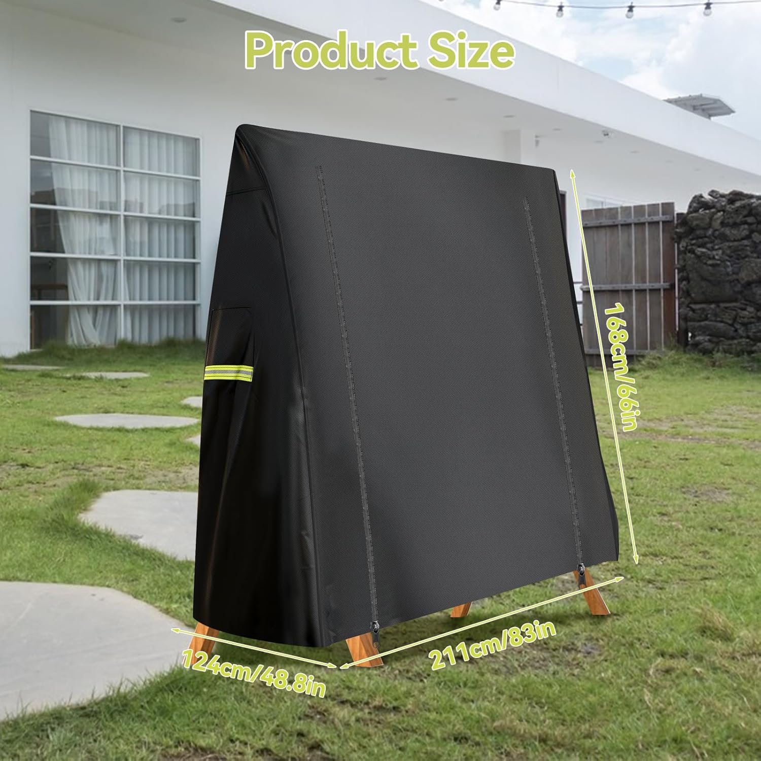 Outdoor A-Frame Swing Cover, 83*49*66inch 420D 3 Seat Patio Swing Covers with Zipper Triple Seater Hammock Glider Chair Canopy Cover, All Weather Waterproof UV-Resistant