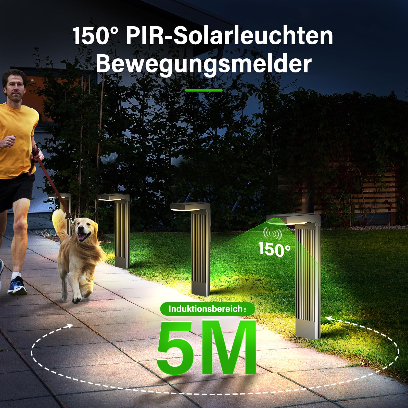 Solarlampen für Außen 4 Stück, 400LM Garten Solarleuchten mit Bewegungsmelder, 2-Phasen-Farbwechsel (3000K/6500K) LED, IP65 wasserdicht für Hof, Einfahrt & Wege
