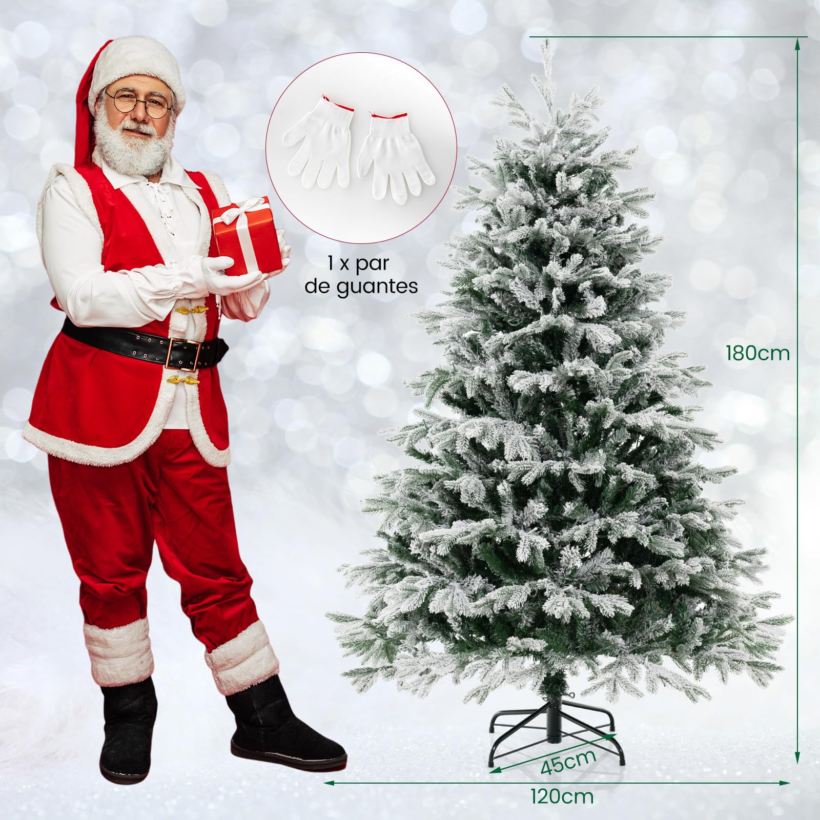 COSTWAY Arbol de Navidad Nevado con Luces 180cm, Arbol de Navidad con Luces Incorporadas, 350 Luces LED Blancas Cálidas, 1022 Puntas de PE y PVC, Arvore de Natal Hogar Oficina Tienda(180cm)