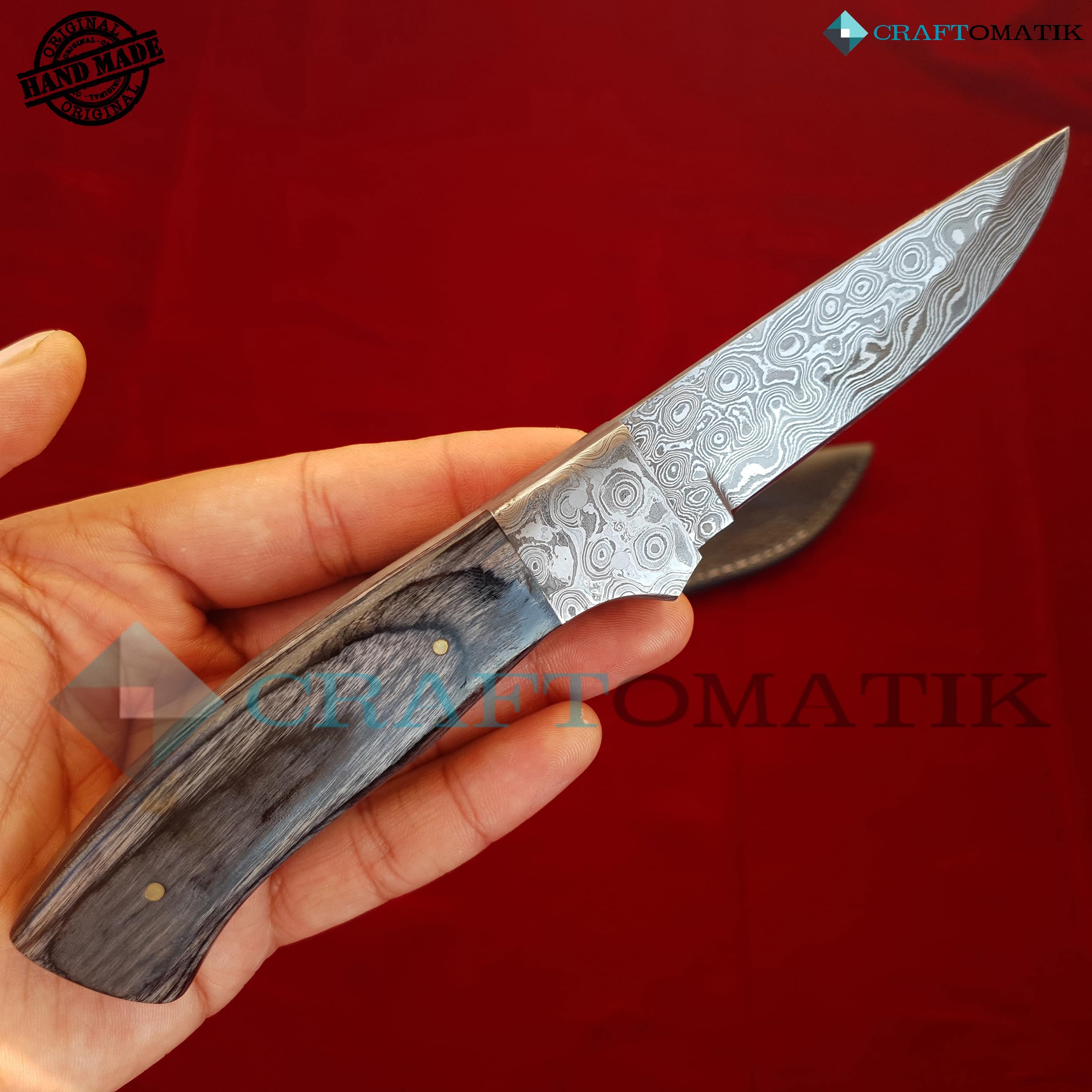 Damast Stahl Messer | Original Robuste Damaststahlklinge | Griff aus Ebenholz und Damaszenerstahl | Handmade Outdoor Sammlermesser | DHK89
