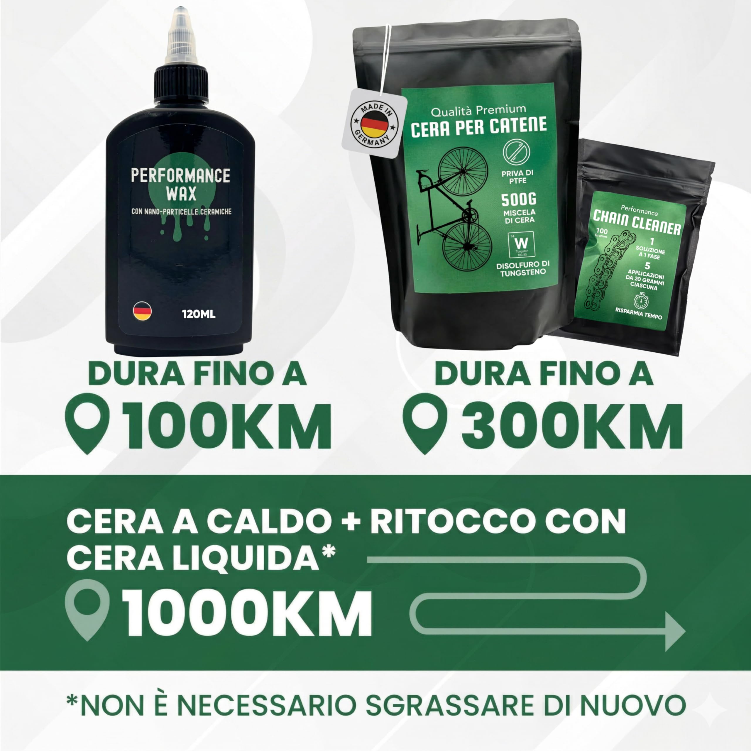 24SENDIT set di cera a caldo pro - 500g di cera + 120ml di cera liquida + sgrassatore + anello di supporto - per principianti e professionisti - per bici da corsa, gravel, MTB ed e-bike - senza PTFE