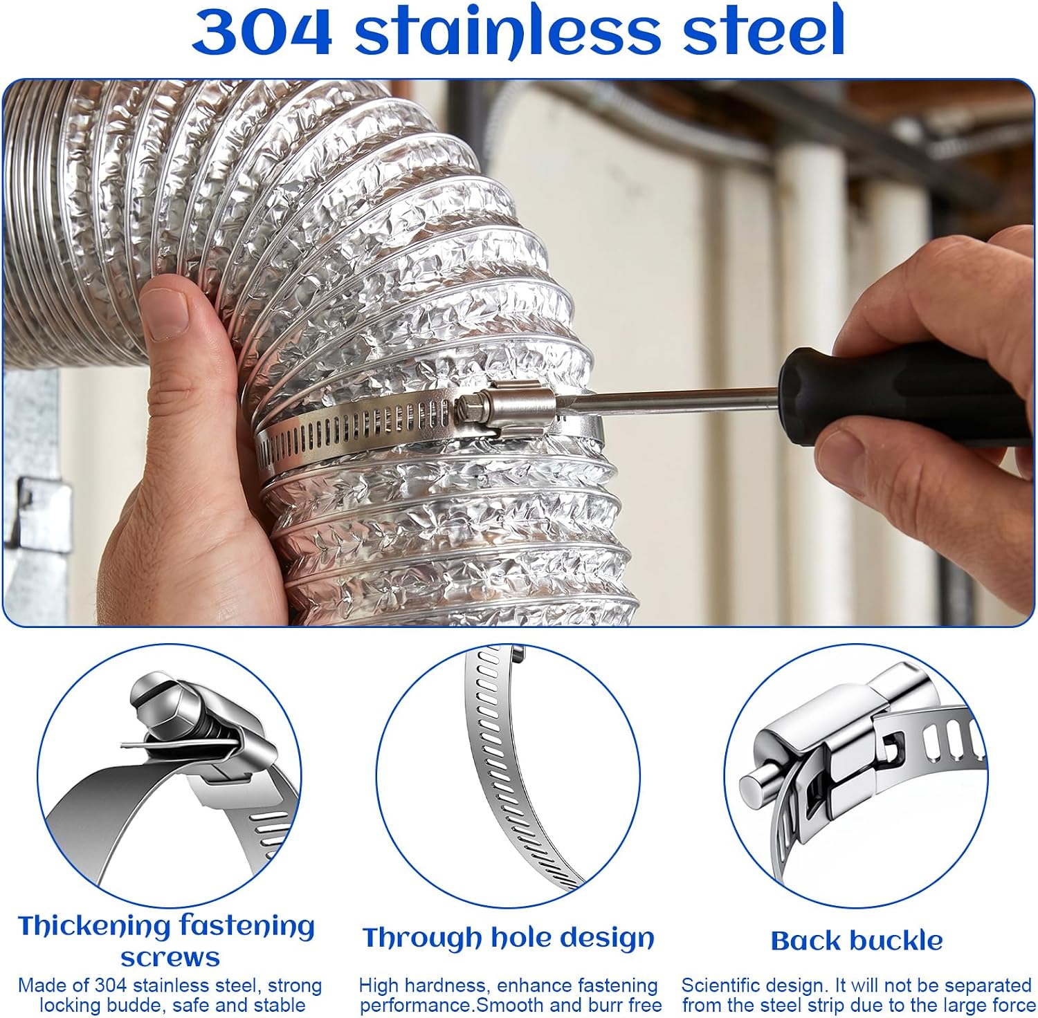 3 Inch Hose Clamp 50Pcs Stainless Steel Adjustable 2.83-3.74in for Dryer | Stainless steel, adjustable 2.83-3.74in, versatile for hose and dryer, corrosion resistant, easy install, 50-piece value pack
