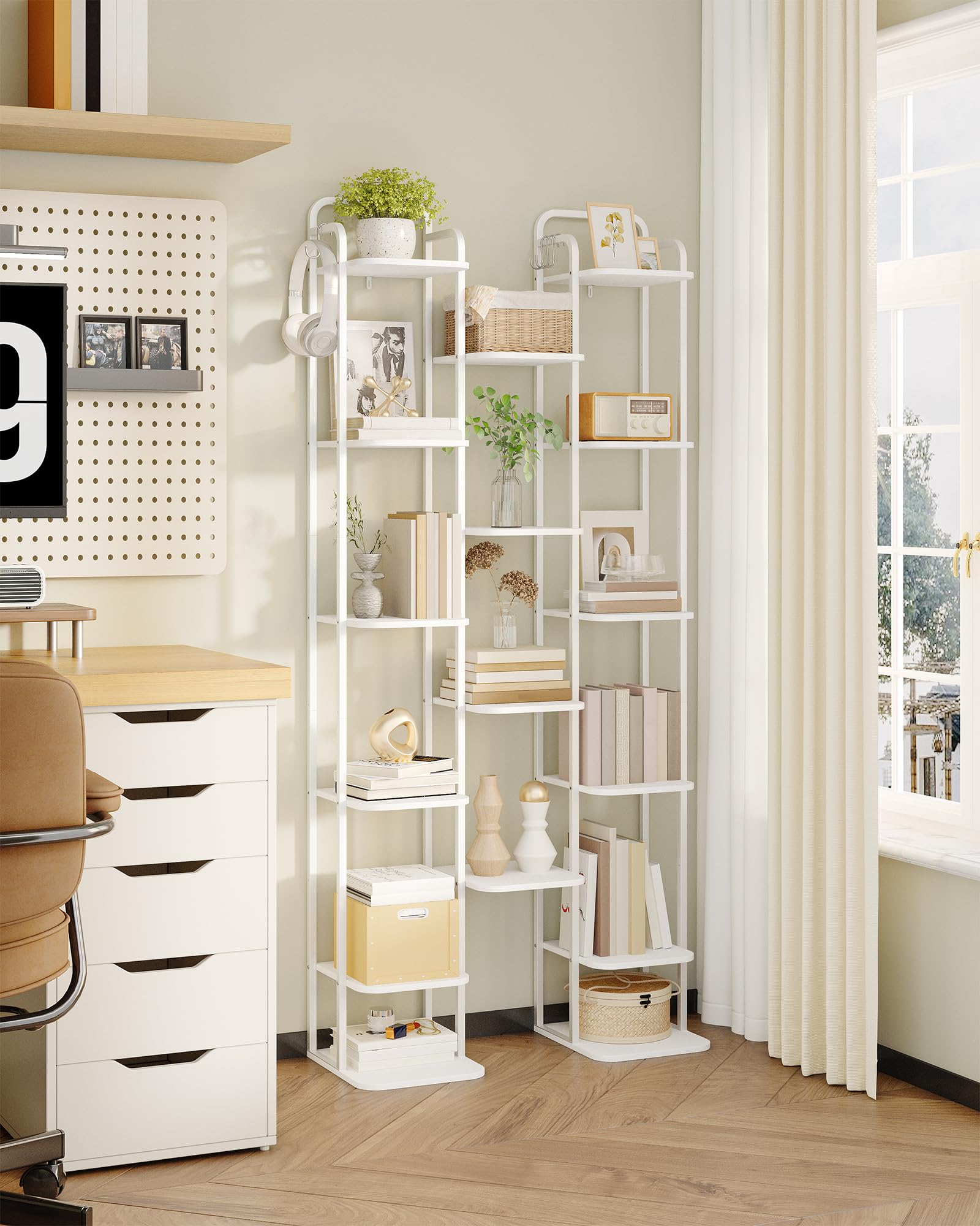 Hzuaneri Zapatero Vertical, Zapatero de 10 Niveles, Ahorra Espacio | Torre Para Habitaciones Pequeñas, Independiente, Ajustable, Blanco, SR11213W