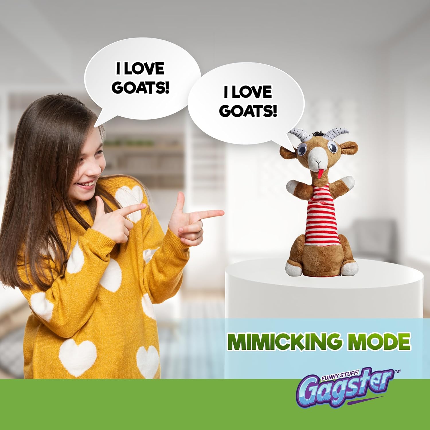 Gagster Screaming Goat Dancing Toy – Mimicking Toy for Kids – Repeats What You Say, Singing & Talking – Electronic Yodeling – Funny White Elephant Gag Gift for Anyone Who Loves Talking - Image 8