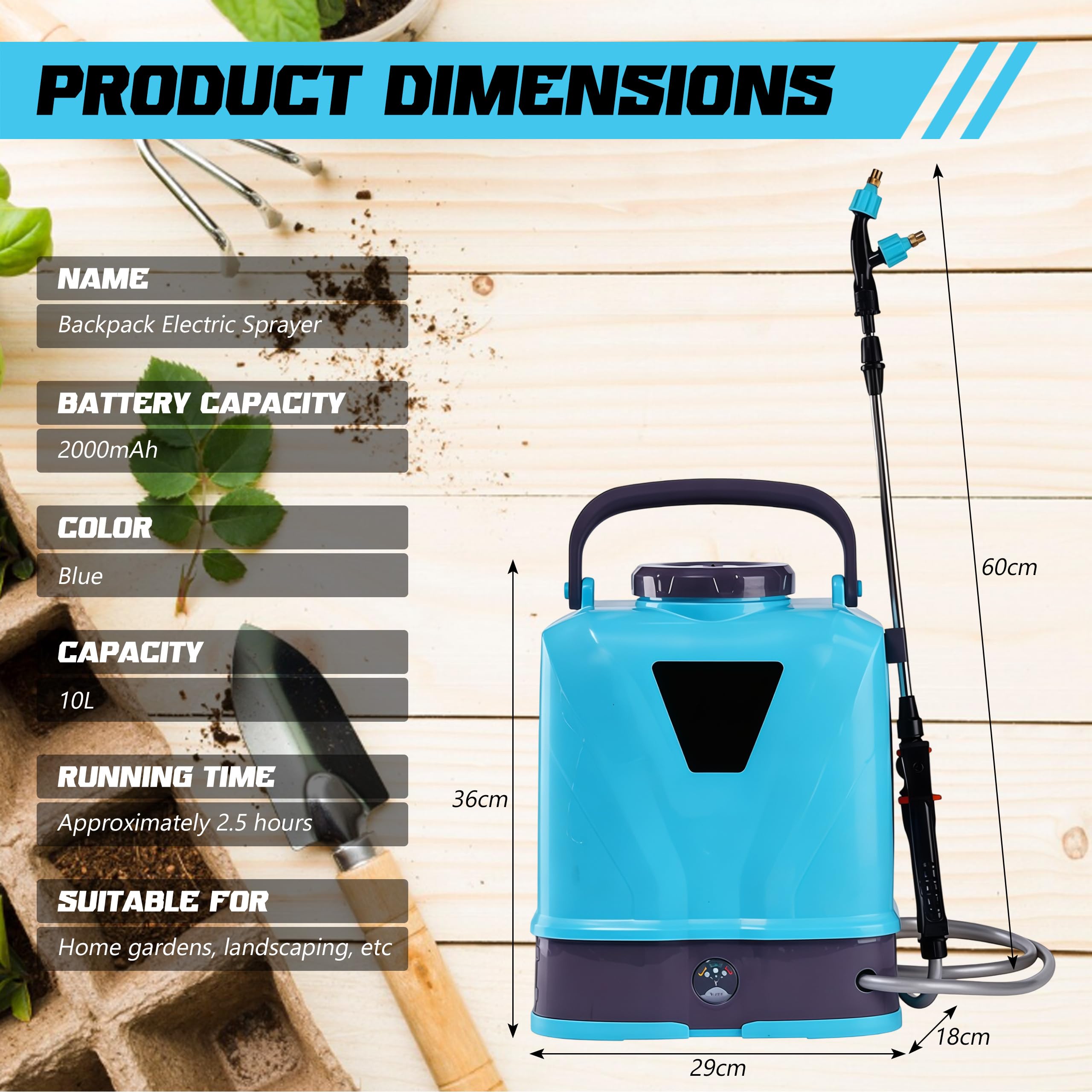 Pulverizador a Presión 10L, Sulfatadora Manual de Jardín | Boquilla Ajustable & Lanza de Acero Inoxidable, Bomba de Alta Presión para Tratamiento, Fumigación & Riego de Plantas