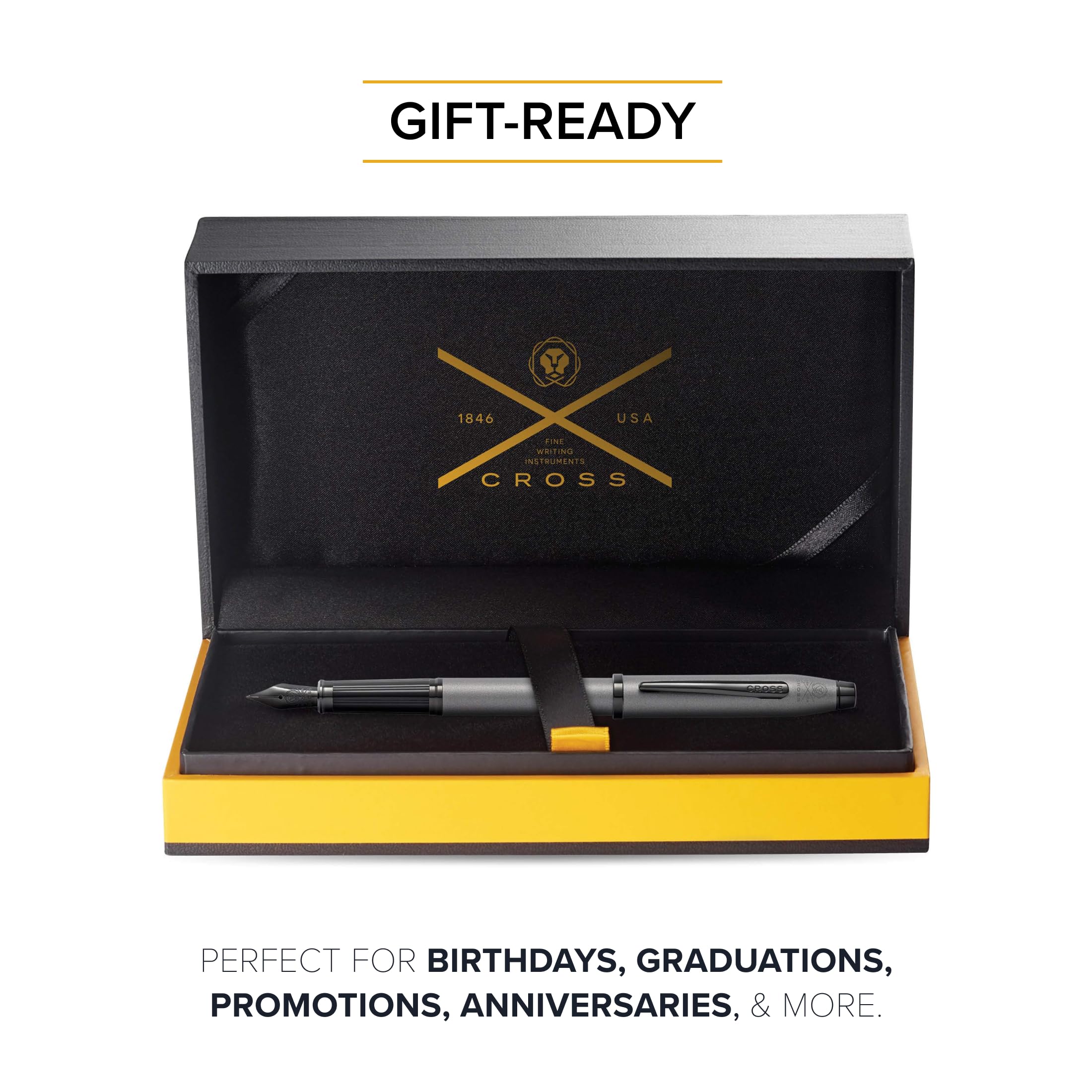 Cross Century II - Penna stilografica (pennino M, inchiostro nero, con confezione regalo di alta qualità, colore: grigio