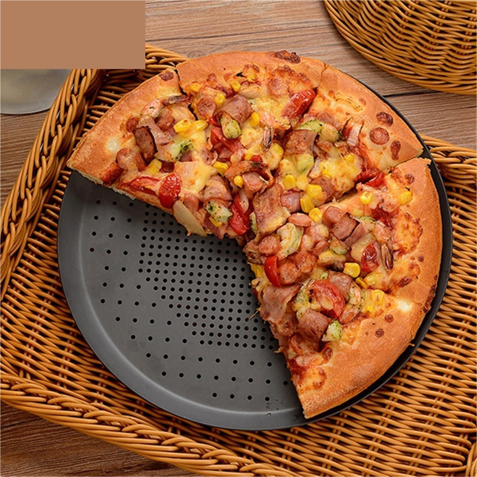 Bandeja Pizza Antiadherente Bandeja for pizza de 6 a 16 pulgadas perforada aleación aluminio, antiadherente, honda, redonda, for hornear