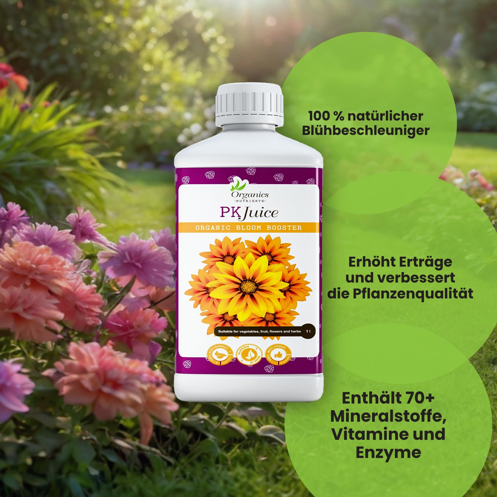 PK juice, Organischer Flüssigdünger für Gemüse, Topfpflanzen, Balkonpflanzen, Kräuter und Garten
