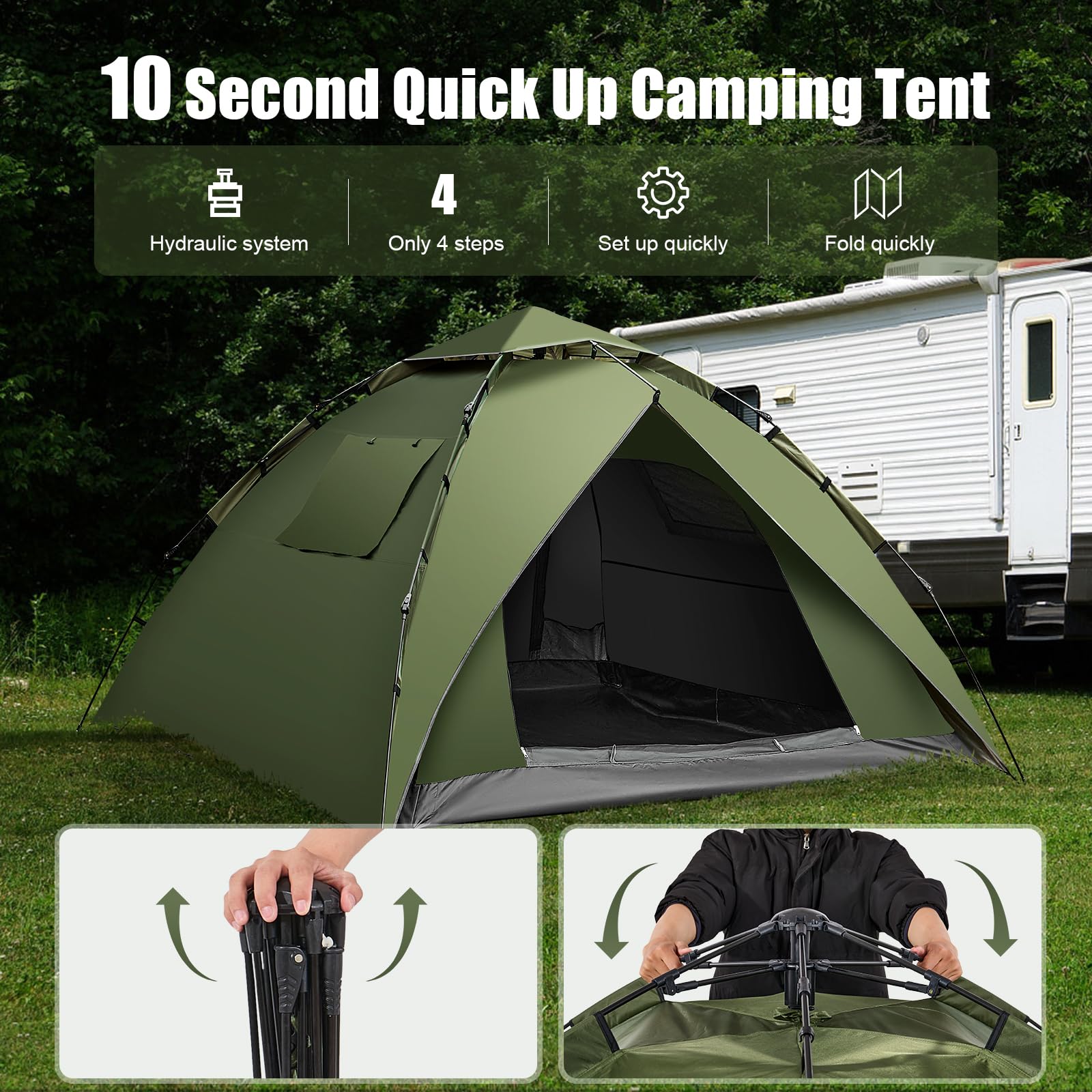 Tenda da campeggio Automatica 4 Persone 230x230x150CM Famiglia Tenda a cupola Pop Up Tent impermeabile, Protezione UV, 4 Stagioni 2 in 1 doppio strato