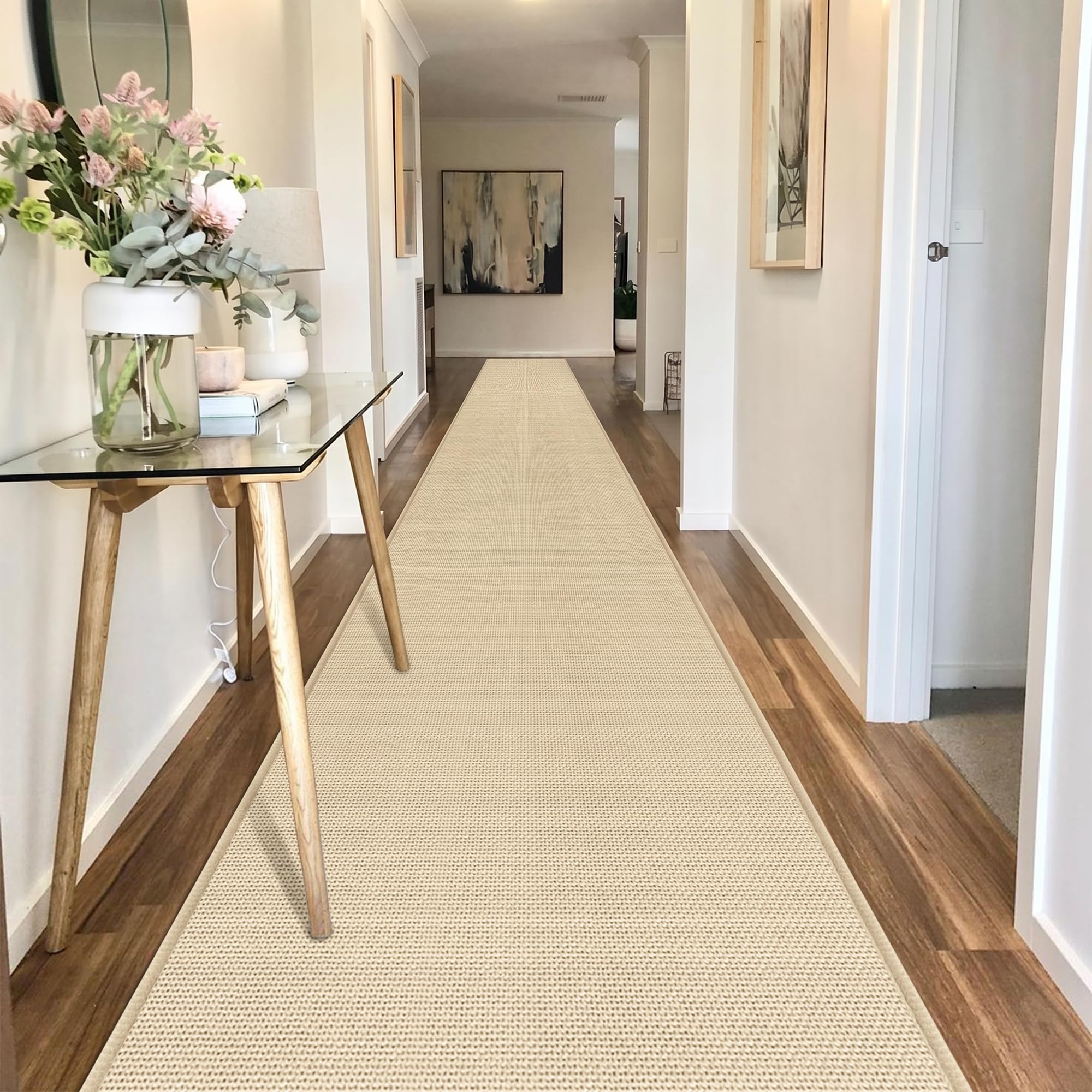 Photo 1 of ** sucia GOYLSER 20 ft Extra Long Runner Rugs for Hallways, Rubber Backed Kitchen Floor Mat Non Slip, Absorbent Beige Entry Way Runner Rugs Indoor
