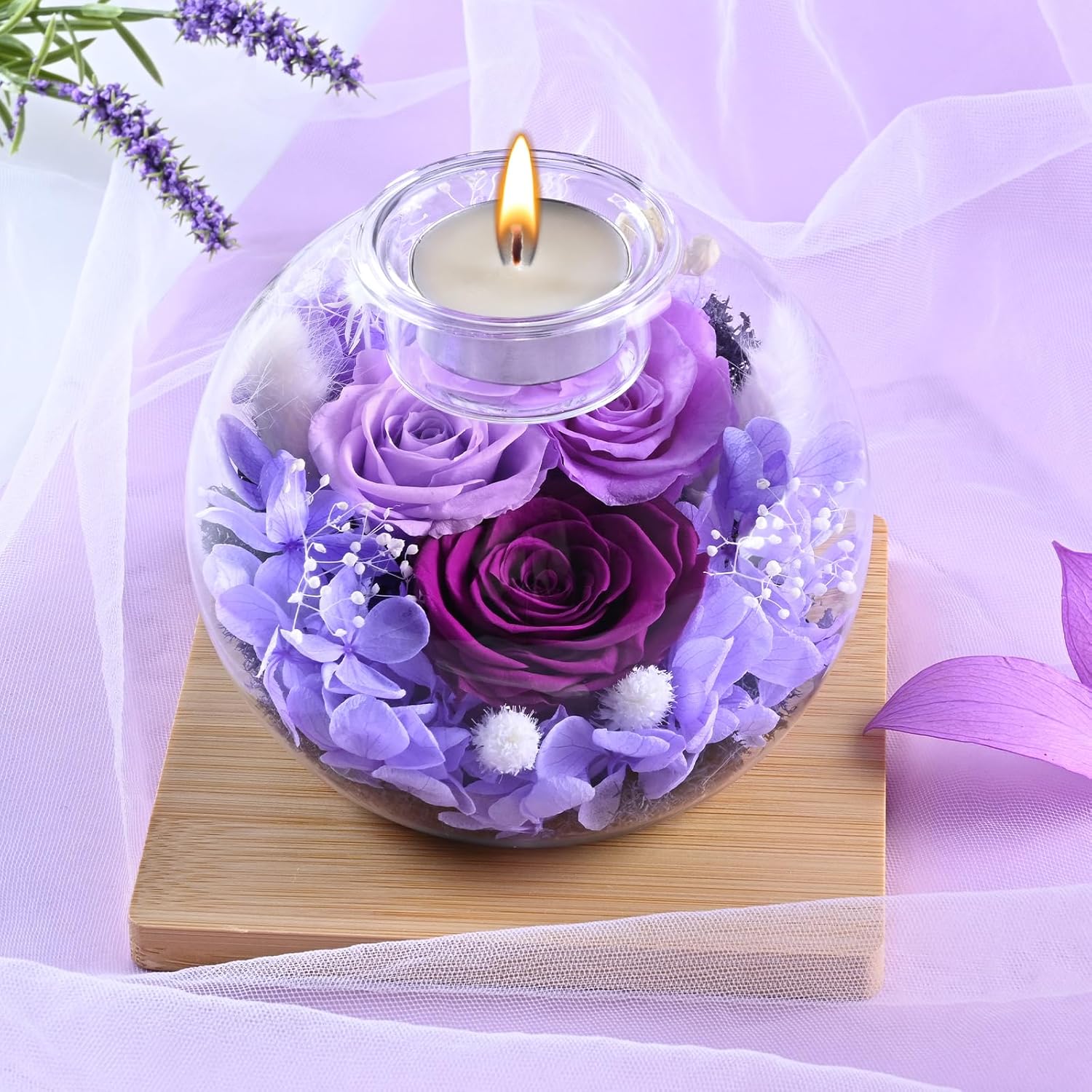 Yastouay Birthday Gifts for Women, Preserved Real Rose in Glass with Scented Candles - Forever Flowers Preserved Rose for Mothers Day, Anniversary, Flowers for Delivery Prime for Wife Girlfriend Mom