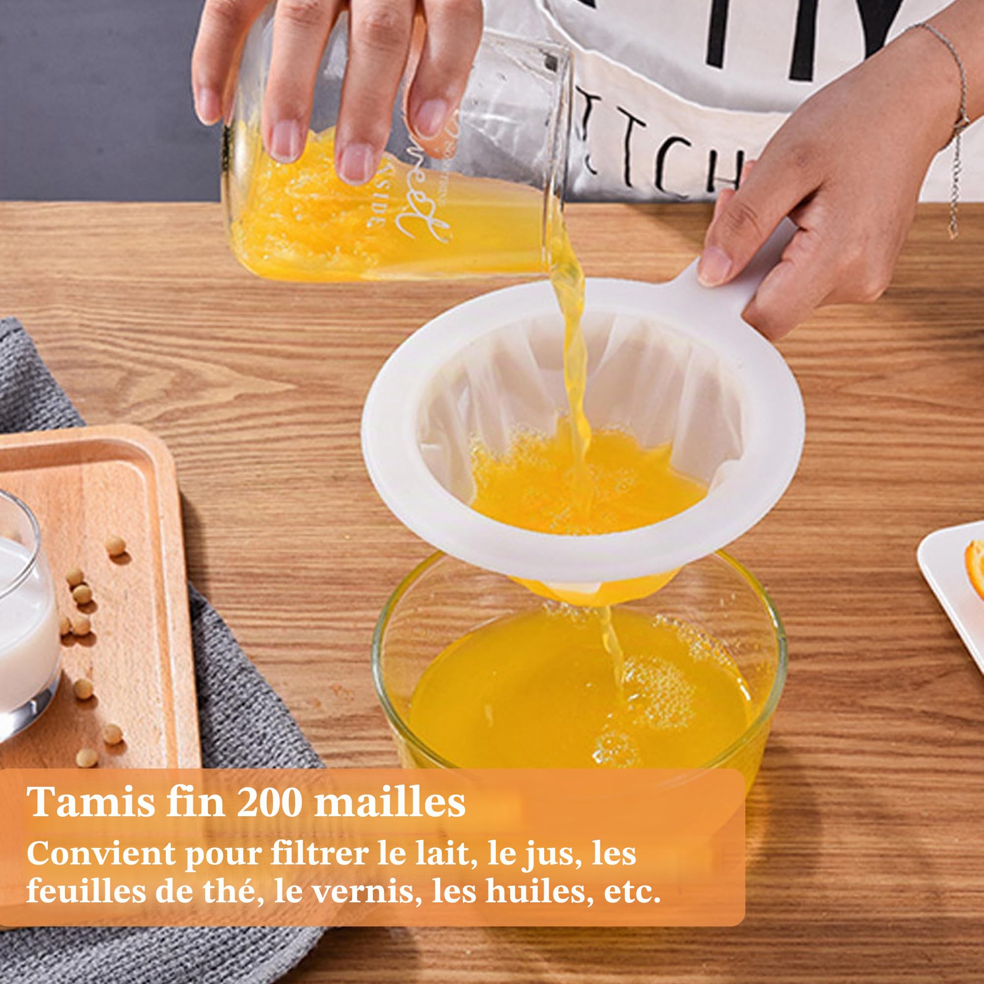Tamis Fin Nylon 200 Mesh avec Poignée pour Cuisine Jus Lait Café