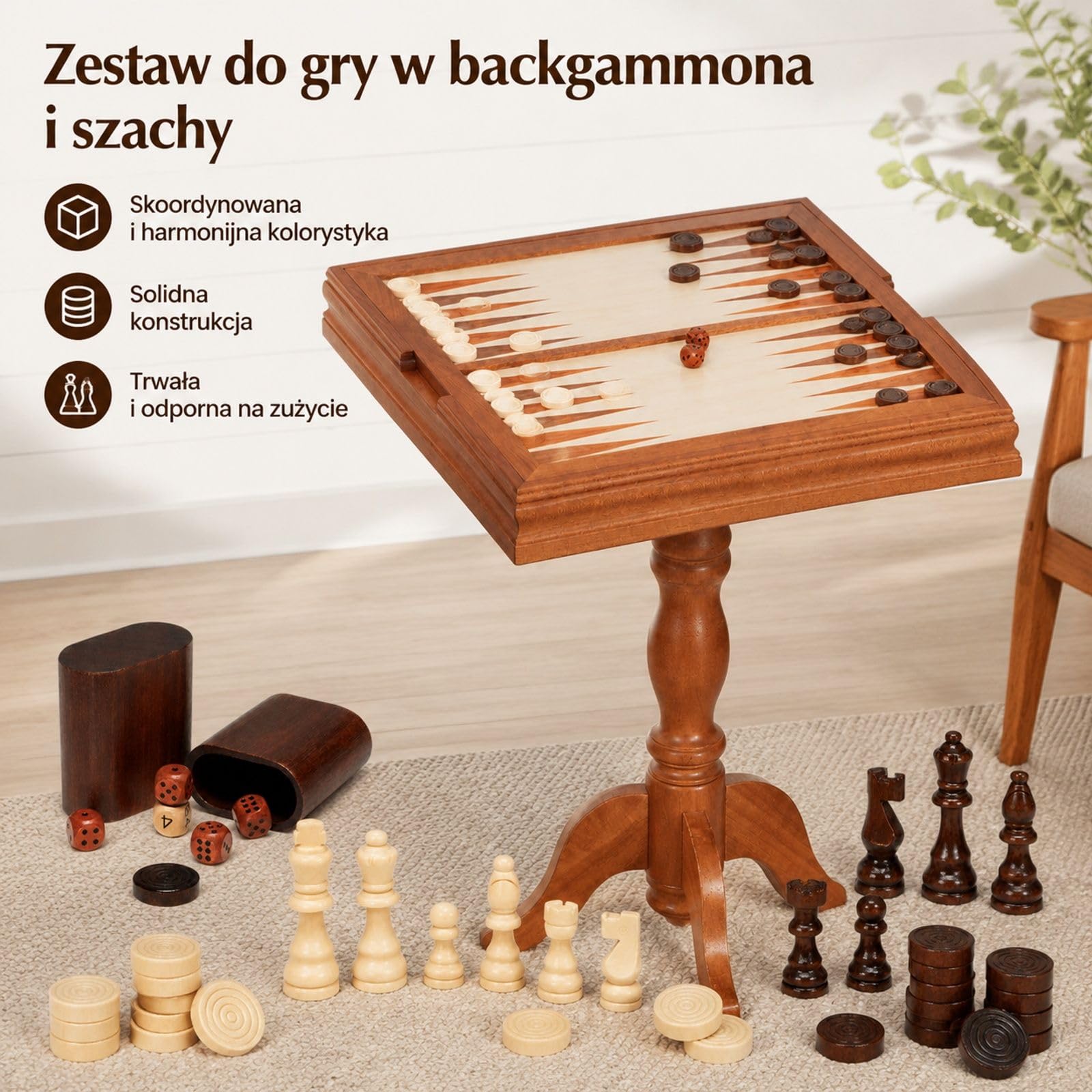Drewniany zestaw szachowy z szachownicą i figurami, rama z drewna sapele, konstrukcja z miejscem do przechowywania na rodzinne gry, imprezy i podróże
