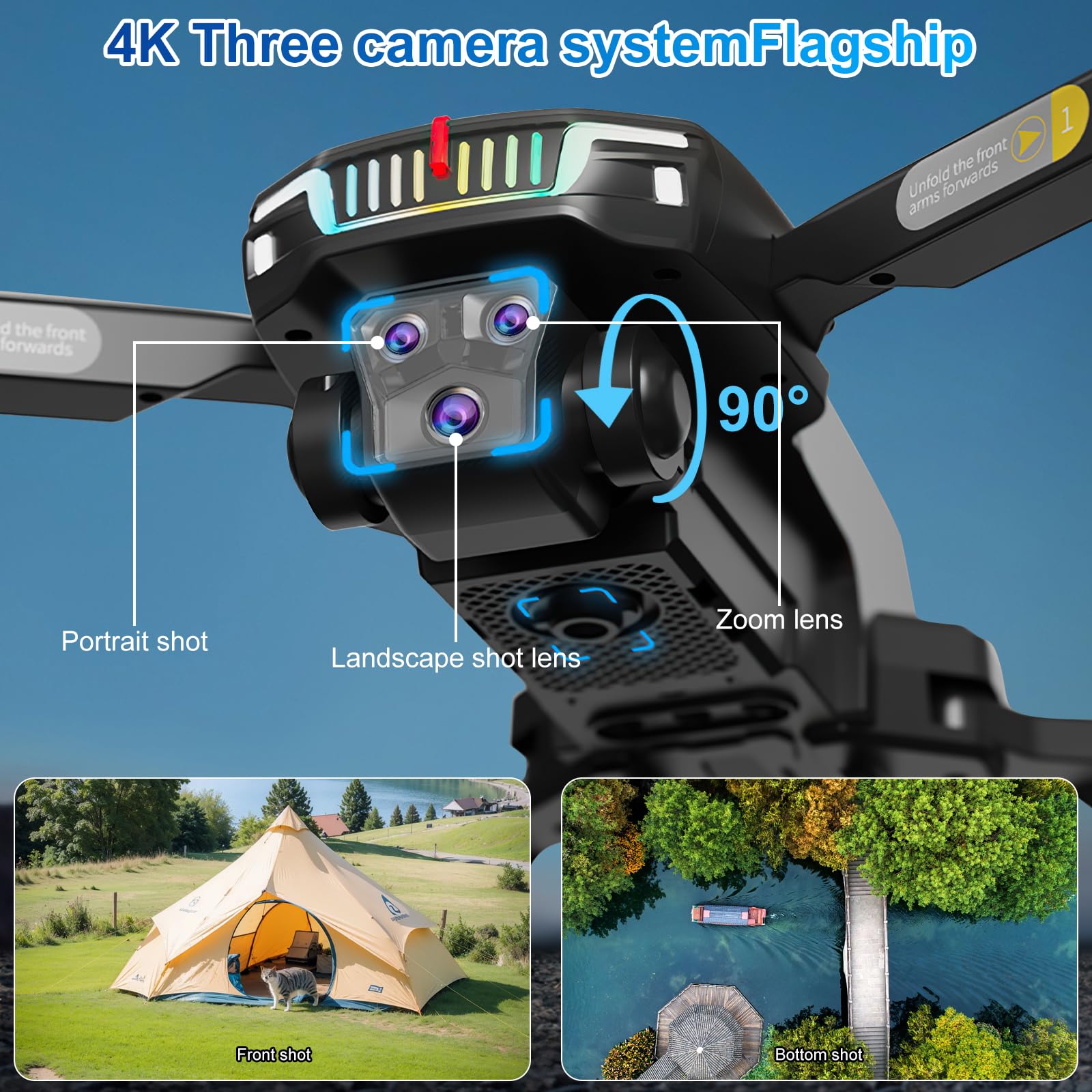 OBEST Mini dron con cámara 4K, mini dron para niños, drone motor sin escobillas con luces, posicionamiento de flujo óptico, prevención inteligente de obstáculos, transmisión inalámbrica FPV, 2