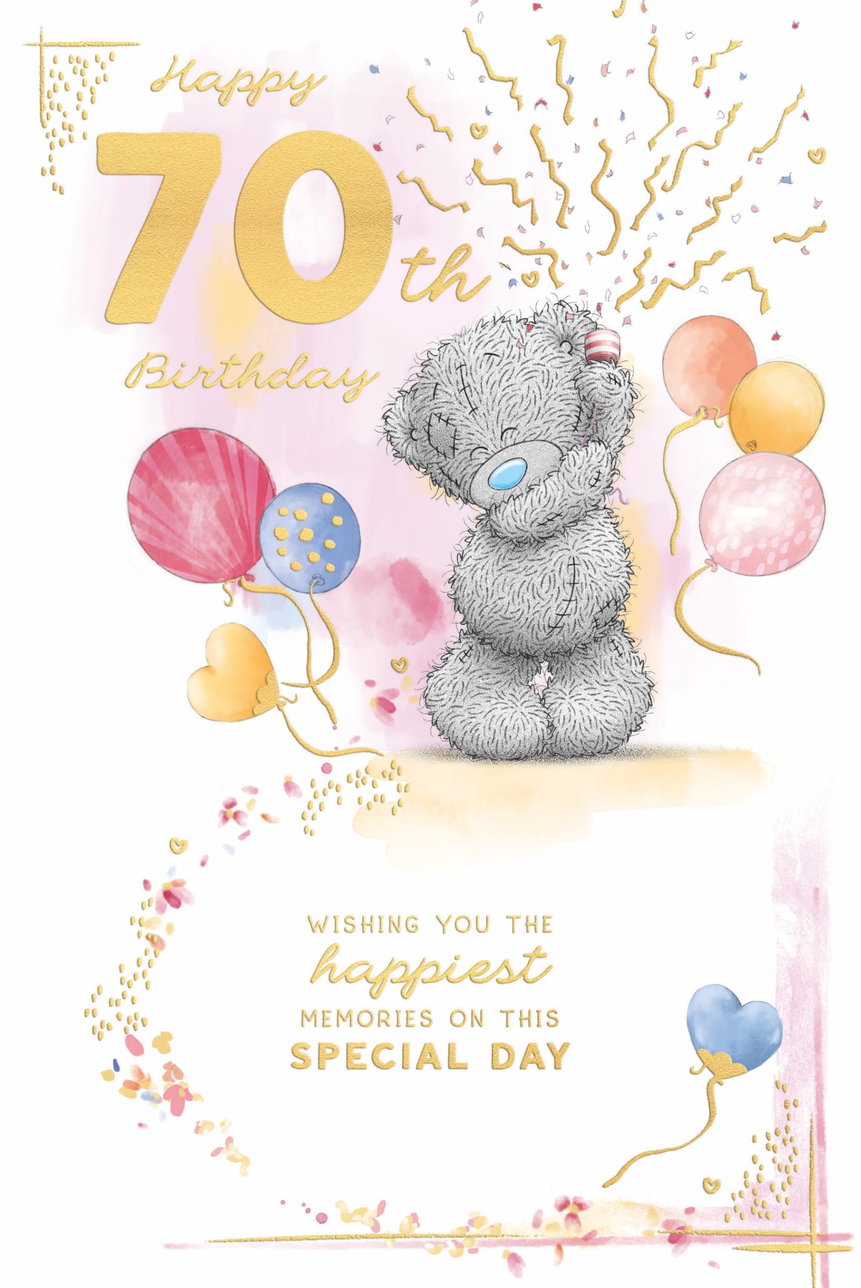 Me To You Tatty Teddy Happy 70th Luxury Gold Embellished Birthday Card, 6 X 9 Inches - Official Collection