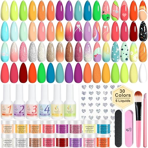 B0BVYP1B3D_image_7 Lavender Violets 94 piezas de polvo de inmersión para uñas, 30 colores acrílicos para uñas con juego de líquido de inmersión para uñas y herramienta