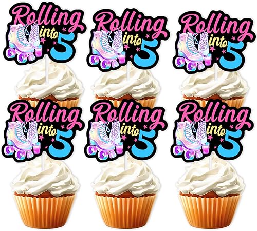 Miniatura 8 de 18 piezas de patines negros con purpurina rosa para cupcakes de postre de los años 80 y 90, estilo retro, hip hop, patinaje sobre ruedas en 7