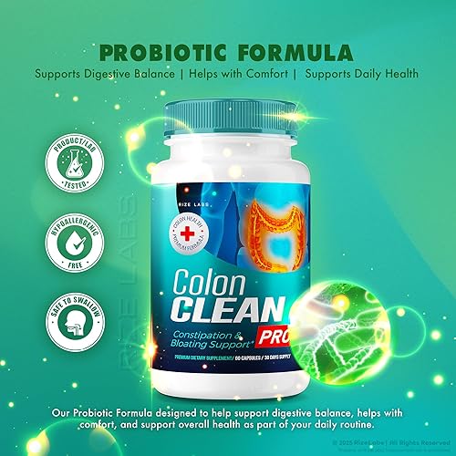 Miniatura 3 de rize labs Colon Clean Pro Capsules, píldoras totalmente naturales para aliviar la hinchazón, fórmula avanzada para la salud intestinal (60 cápsulas)