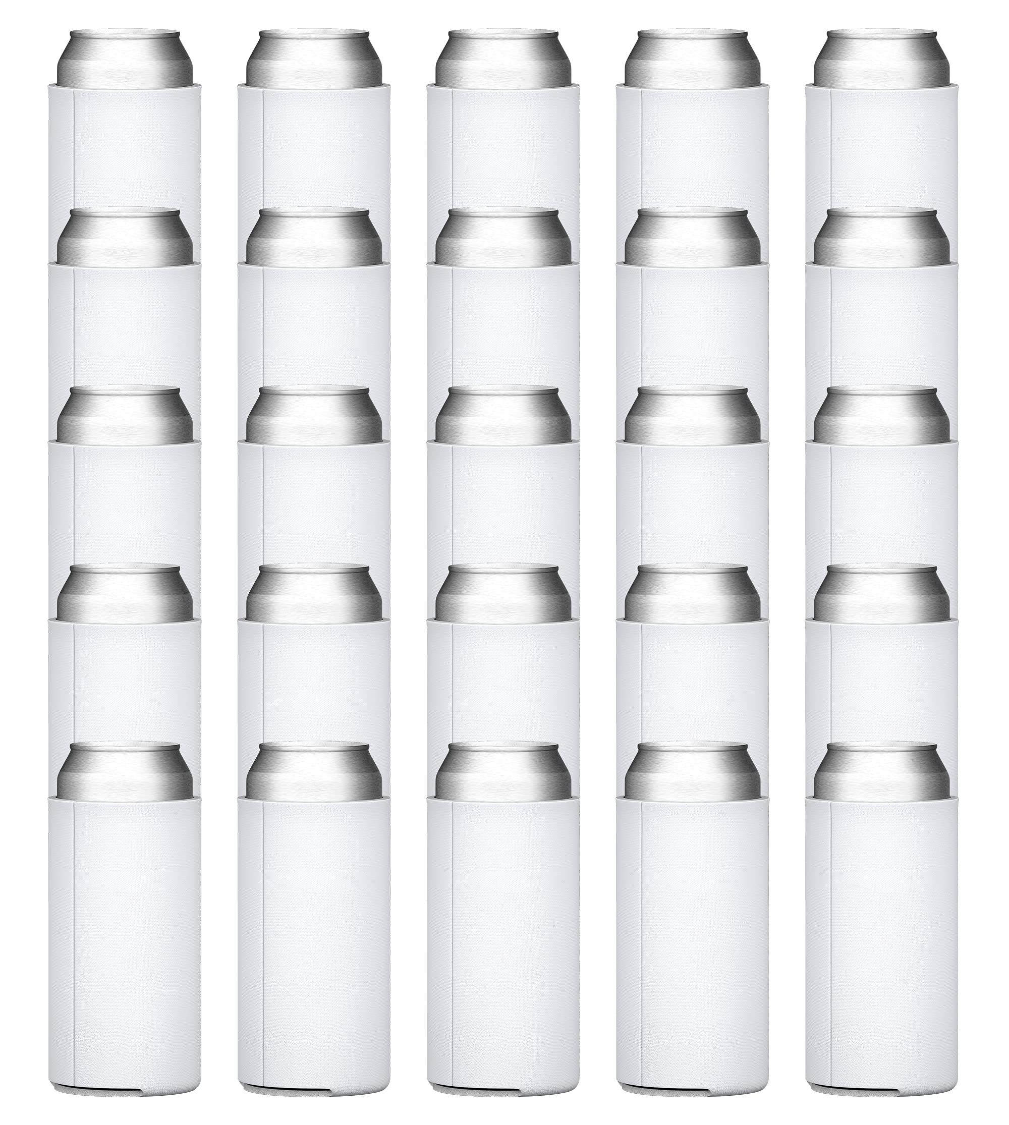 TahoeBay Bulk Slim Can Sleeves (50-Pack) Insulated Coolers, Scuba Knit Polyester Fabric Thermocoolers for 12oz Tall Skinny Beverages - Blank Design, Print Ready (White)