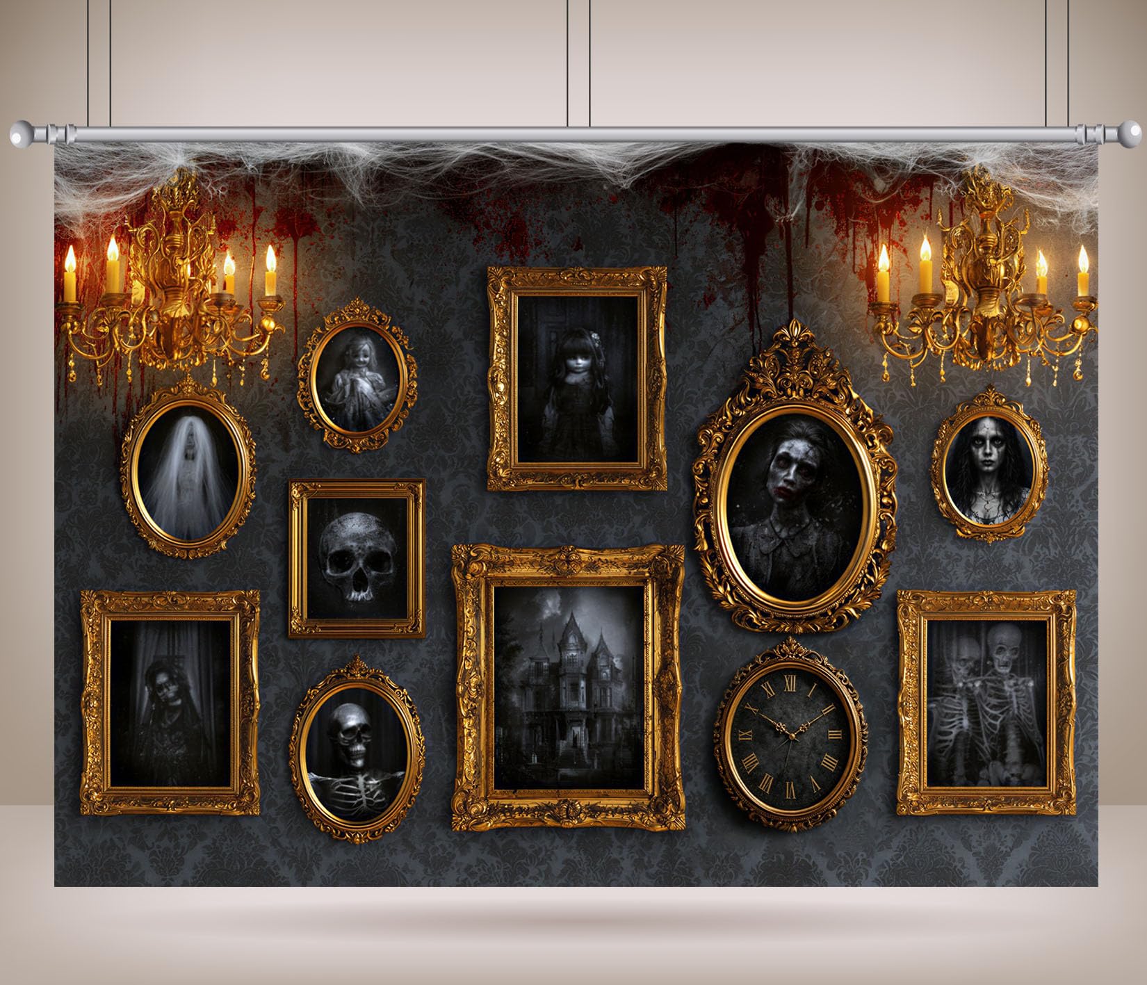 15x10FT (4.6x3m) Parete Horror Cornici Dorate Sfondo Fotografico
