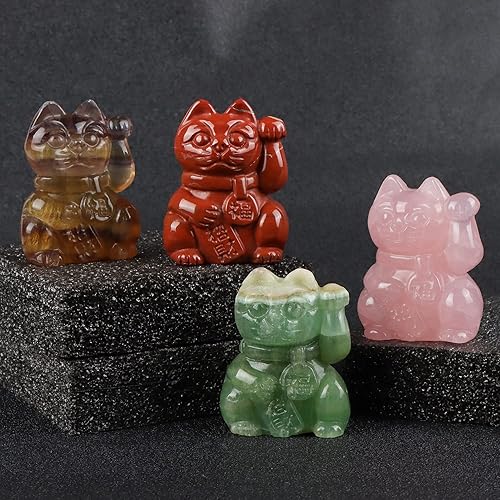 Miniatura 9 de Artistone Crystal Maneki Neko Money Feng Shui Fortune Lucky Cat - Figura coleccionable para atraer riqueza, buena suerte, decoración para el hogar y