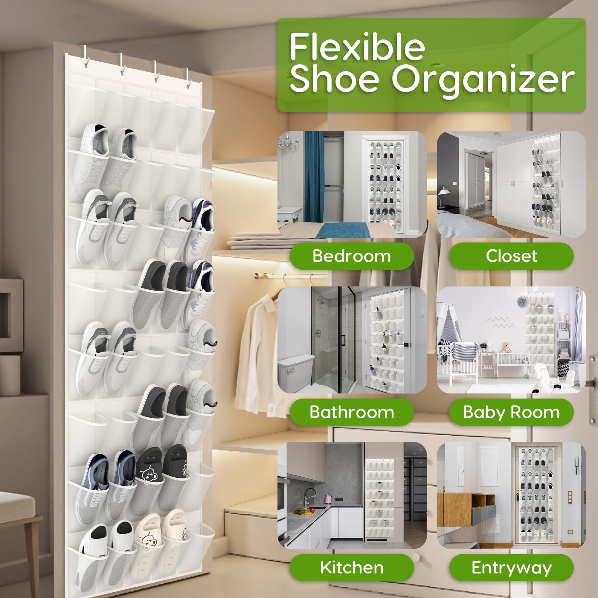 Organizador de zapatos sobre la puerta, color blanco