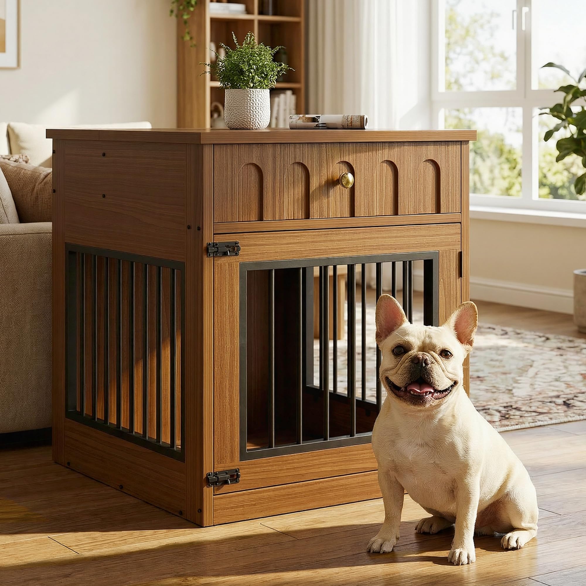 IRONCK Dog Crate Furniture in Walnut finish