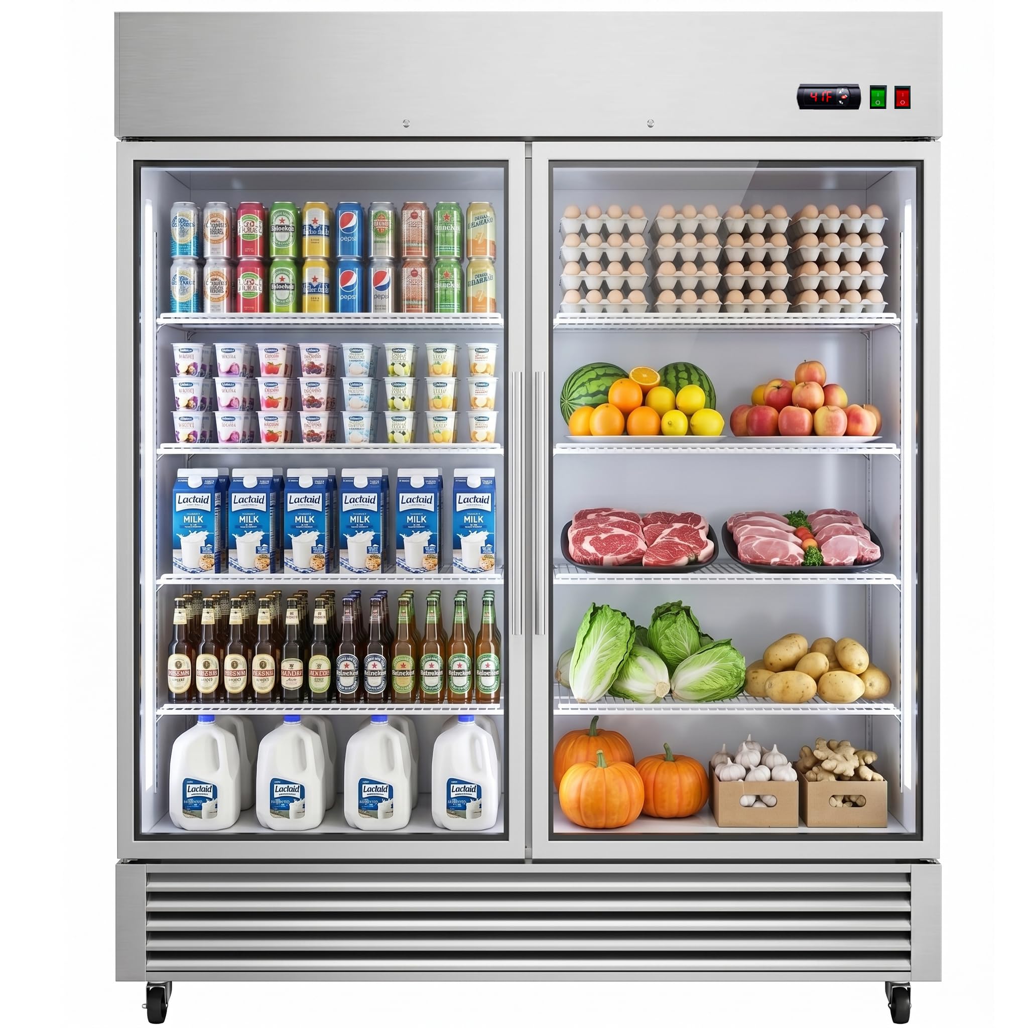 Photo 1 of LCEKY 54.02" W 2 Door Commercial Refrigerator Stainless Steel 50 Cu.ft Fridge for Restaurant, Bar, Shop Upright