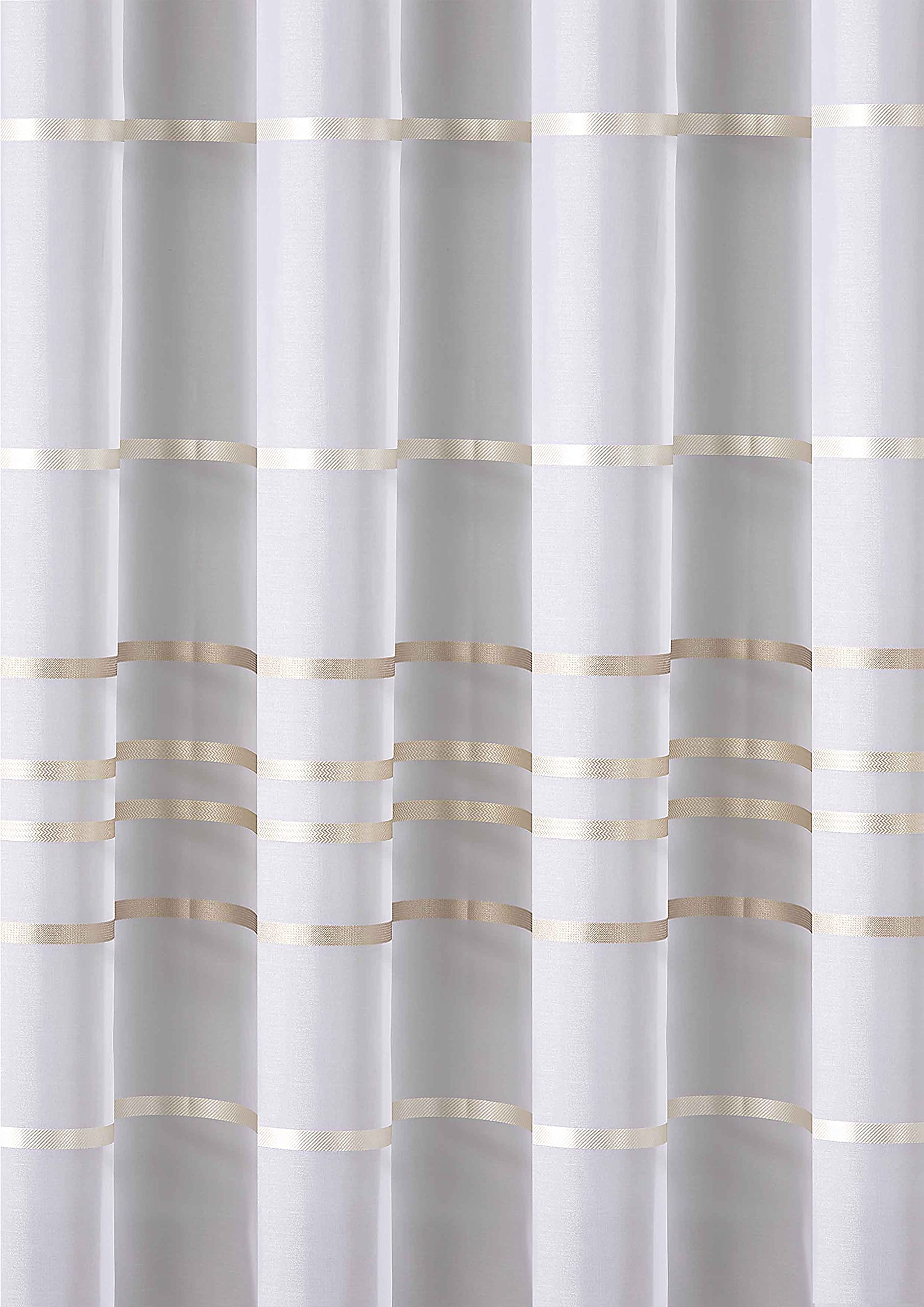 deco home | Gardinen Store Gardine Cataleya mit grauen Querstreifen in transparent Vorhang Voile durchsichtig | 300 x 245cm (Gold)