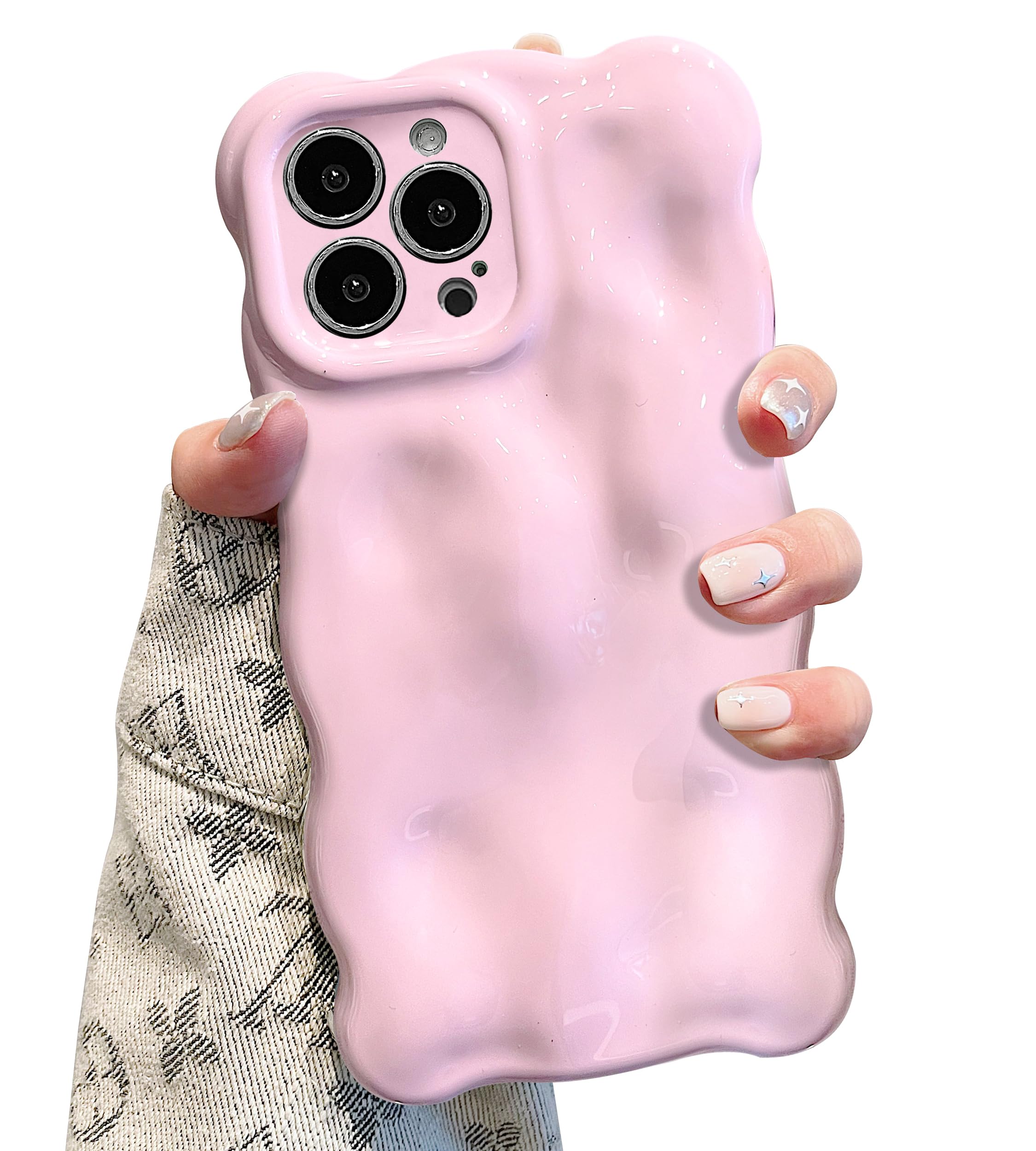 UEEBAI Case for iPhone 15 Pro Max, Cute Solid Color Curly Wave Shape Shockproof Soft TPU Bumper Phone Case, Candy Color Water Ripple 3D Silicone Slim Pretty Case Non-yellowing Cover-Purple