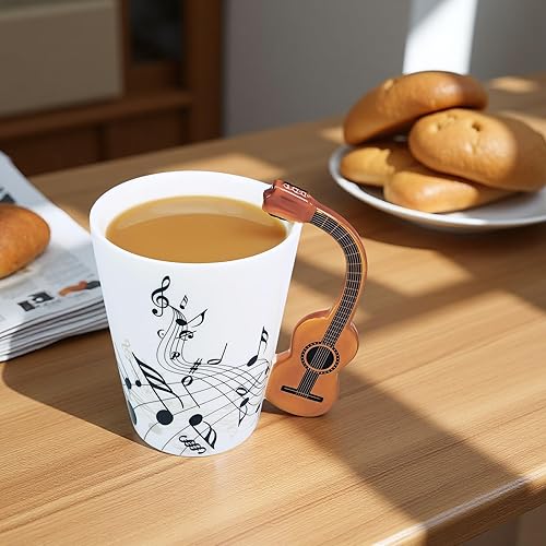 Miniatura 4 de LanHong Taza de guitarra, taza de café de guitarra, regalo para guitarristas músicos, taza de guitarra de 13.5 onzas, regalos para amantes de la