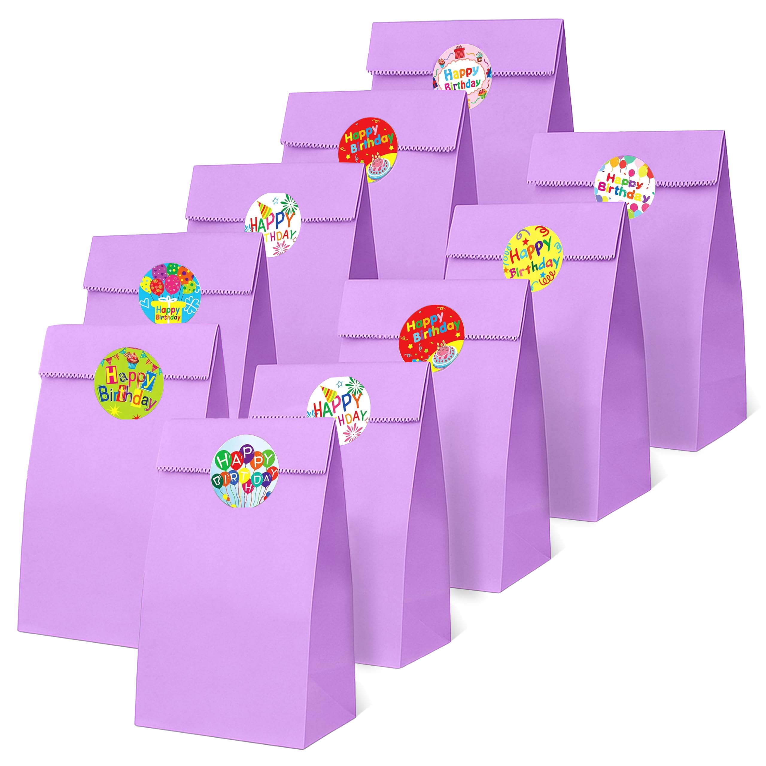 Thepaperbagstore 50 Lilac Paper Party Bags with Happy Birthday Stickers