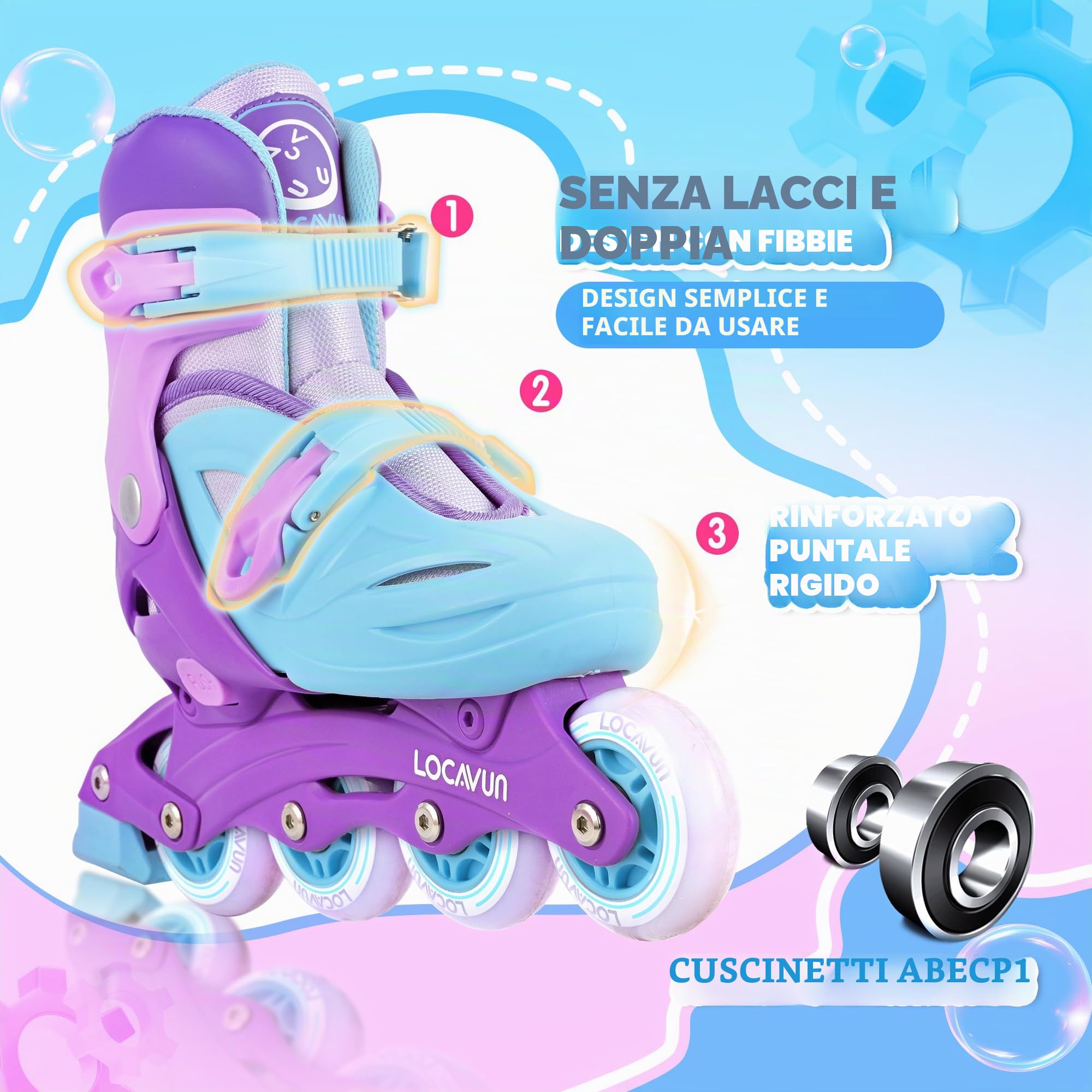 Pattini in linea 4 misure regolabili ruote PU 82A per bambini