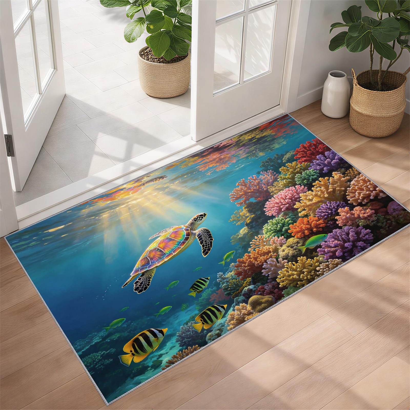 Ozean Teppich 90x120cm Bunte Regenbogen Schildkröte Kinderteppich