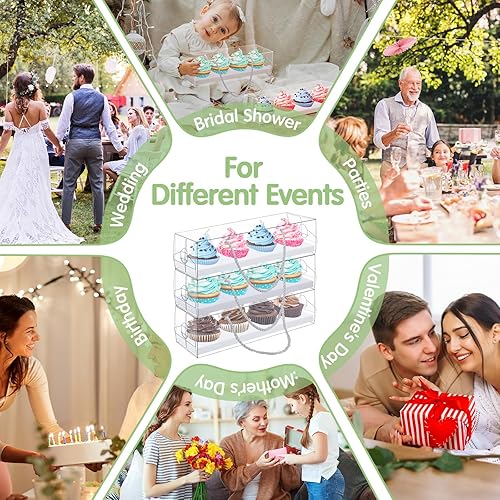 Miniatura 6 de Thenshop 24 cajas transparentes para cupcakes con cartón y asa, 12 x 3 x 3 pulgadas, recipientes rectangulares para cupcakes, cajas de pasteles para