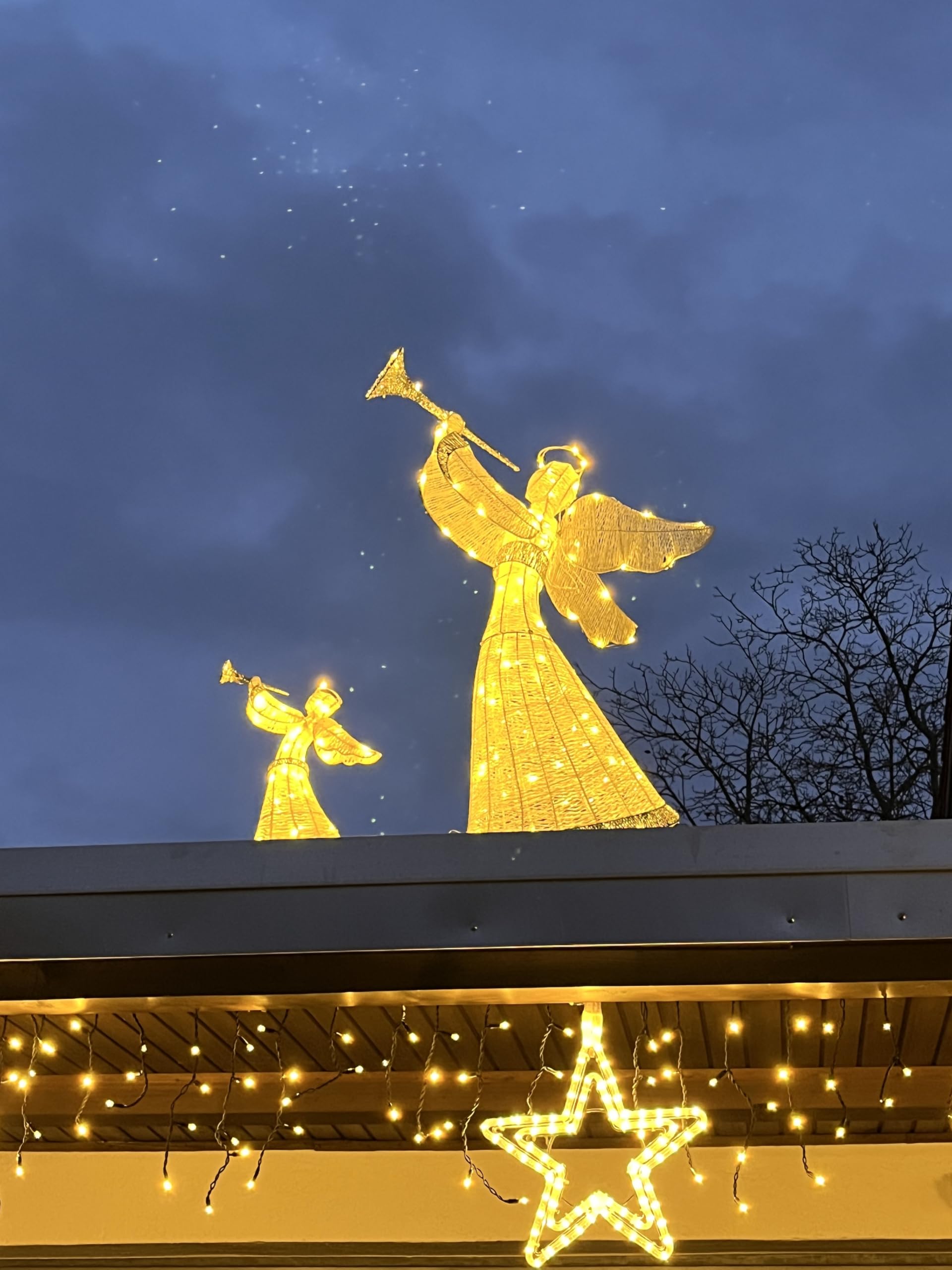 Relax Serie - Ángel Set LED, grande y pequeño, figuras de iluminación navideña, blanco cálido, luz continua, con temporizador, IP44, exterior e interior