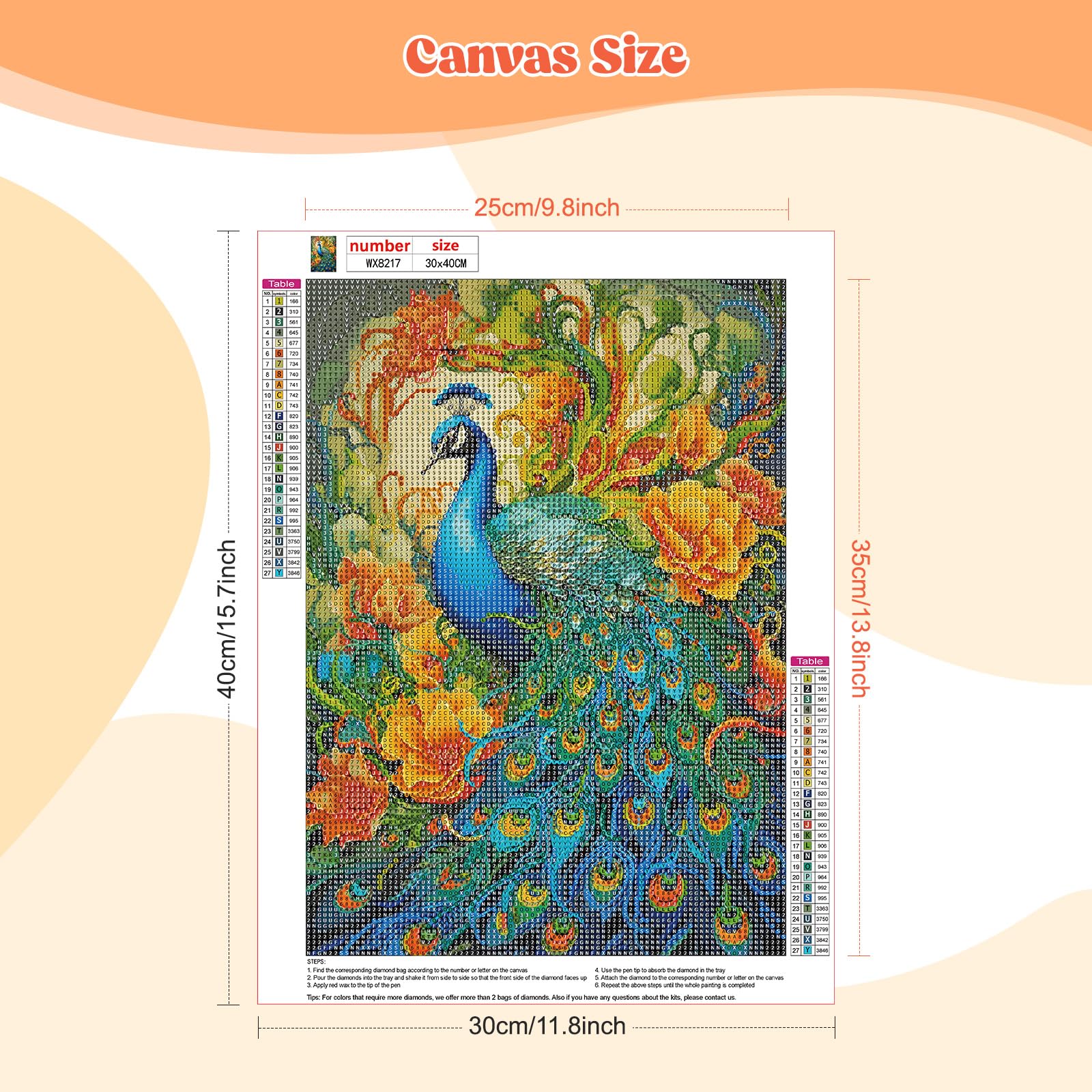 MEIYUDA Peacock Diamond Painting Art, 5D Diamond Art Kits - Flower, Crystal, Home Wall Decor 30x40cm, 06-Peacock, Mittel - Image 3