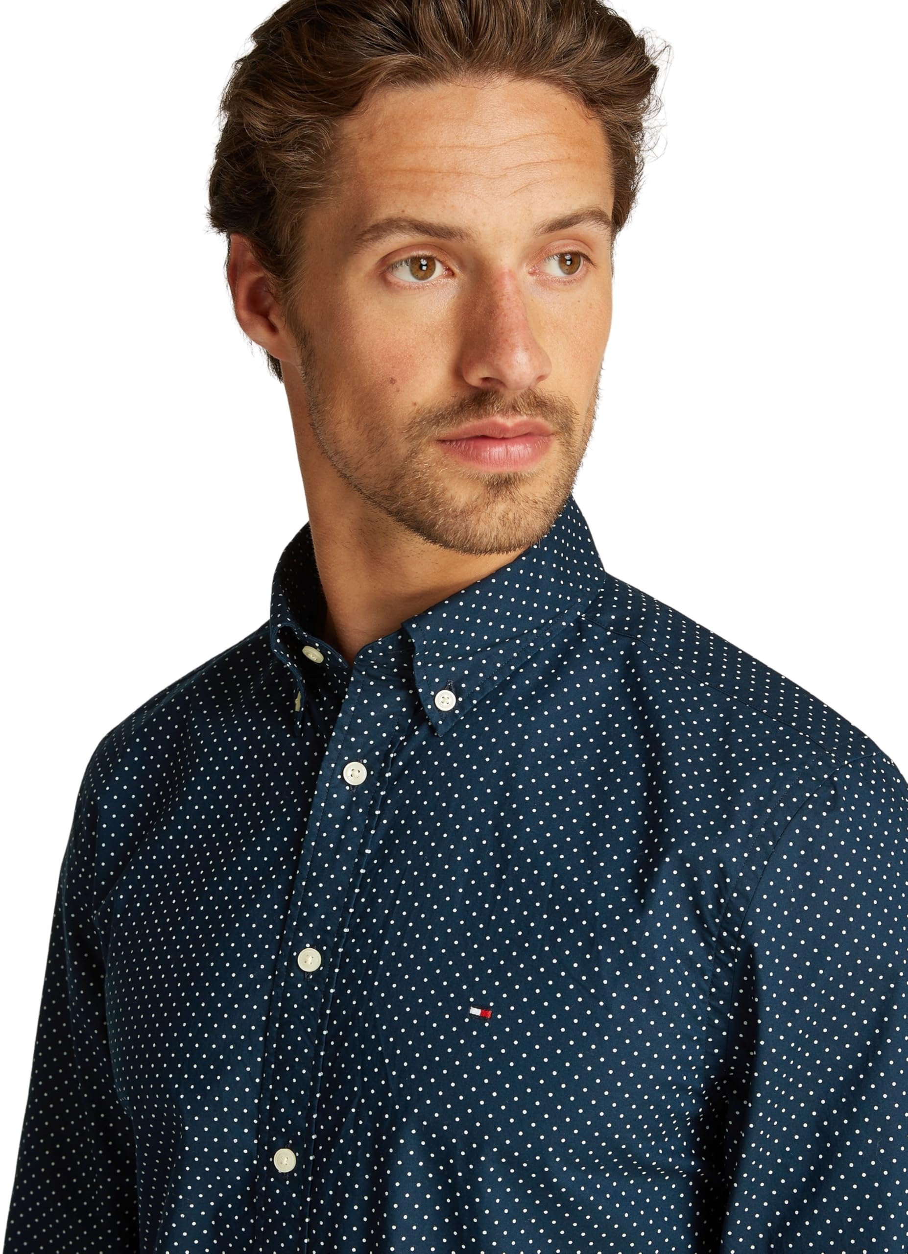 Tommy Hilfiger Uomo Camicia Flex Poplin Polka DOT Regular Fit