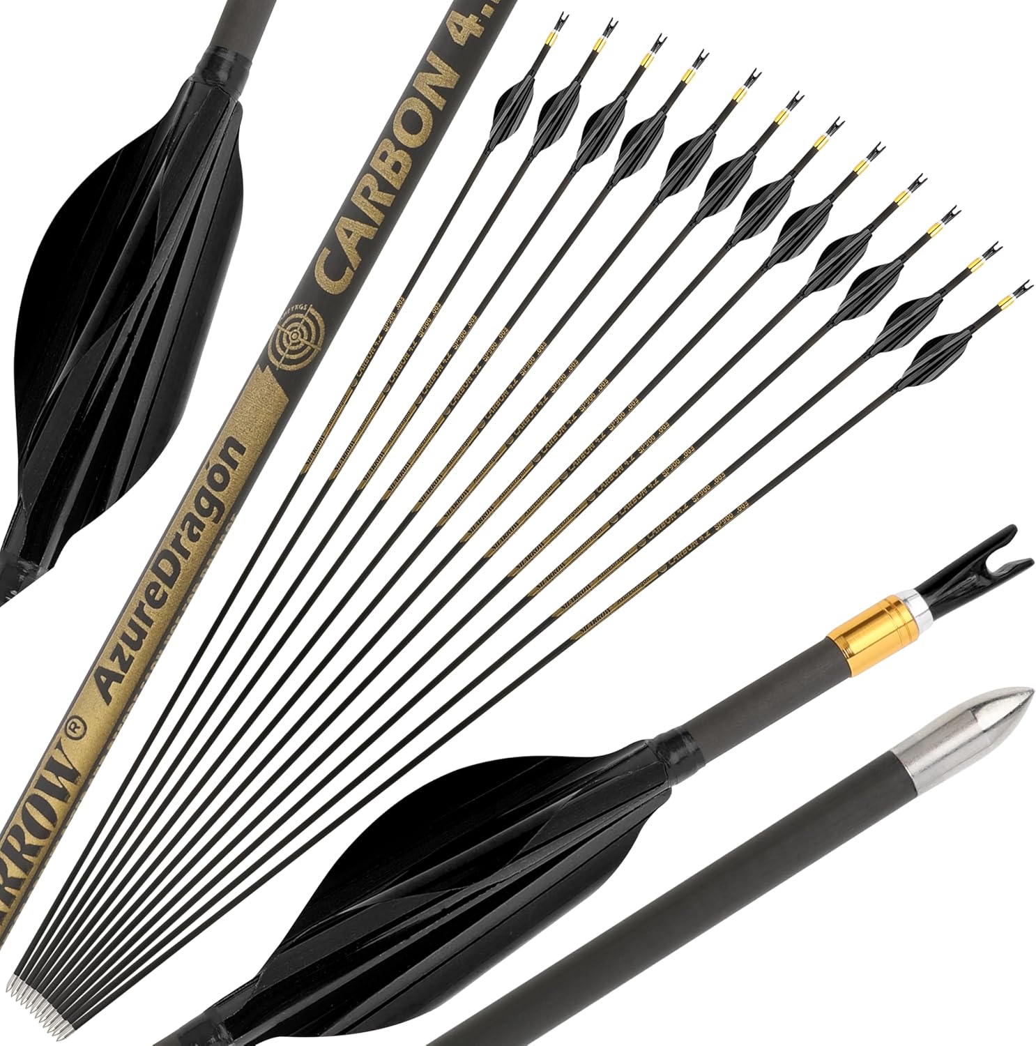 31 Inch Archery Pure Carbon Arrows 1.8" Rotary Feather Target Arrows Spine 700-1000 Competition Arrows for Recurve Compound Bows