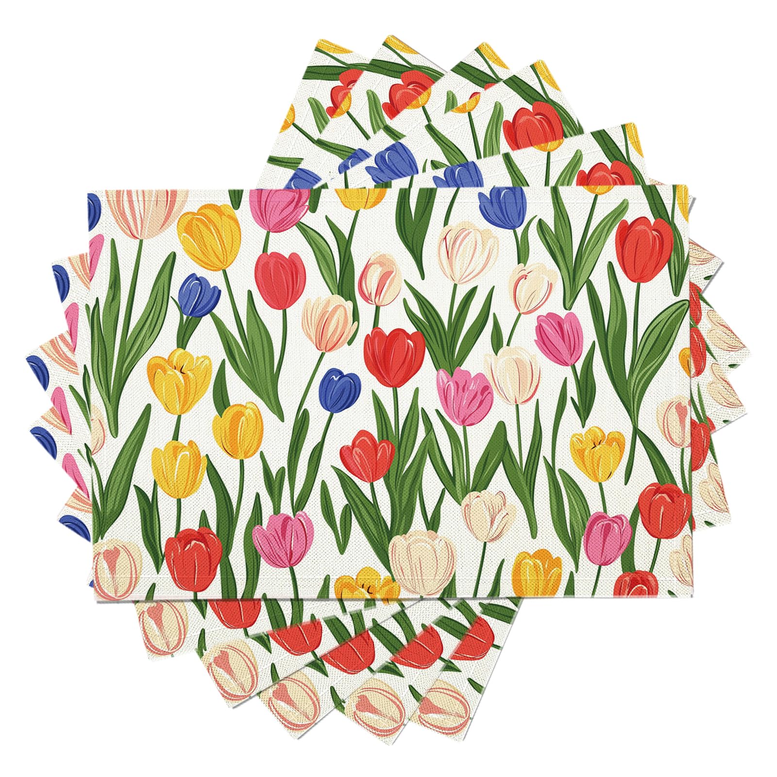 Set di 8 Tovagliette Americane Lavabili Cotone Lino Fumetto - Tovaglietta Americana Resistenti al Calore Durevole Tulipano - per Colazione Pranzo 30×45 cm