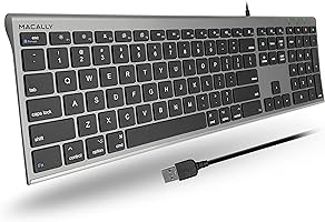 Macally Ultra-Slim USB Wired Computer Keyboard - Works Great as Both a Windows or Wired Mac Keyboard - Compatible Full...