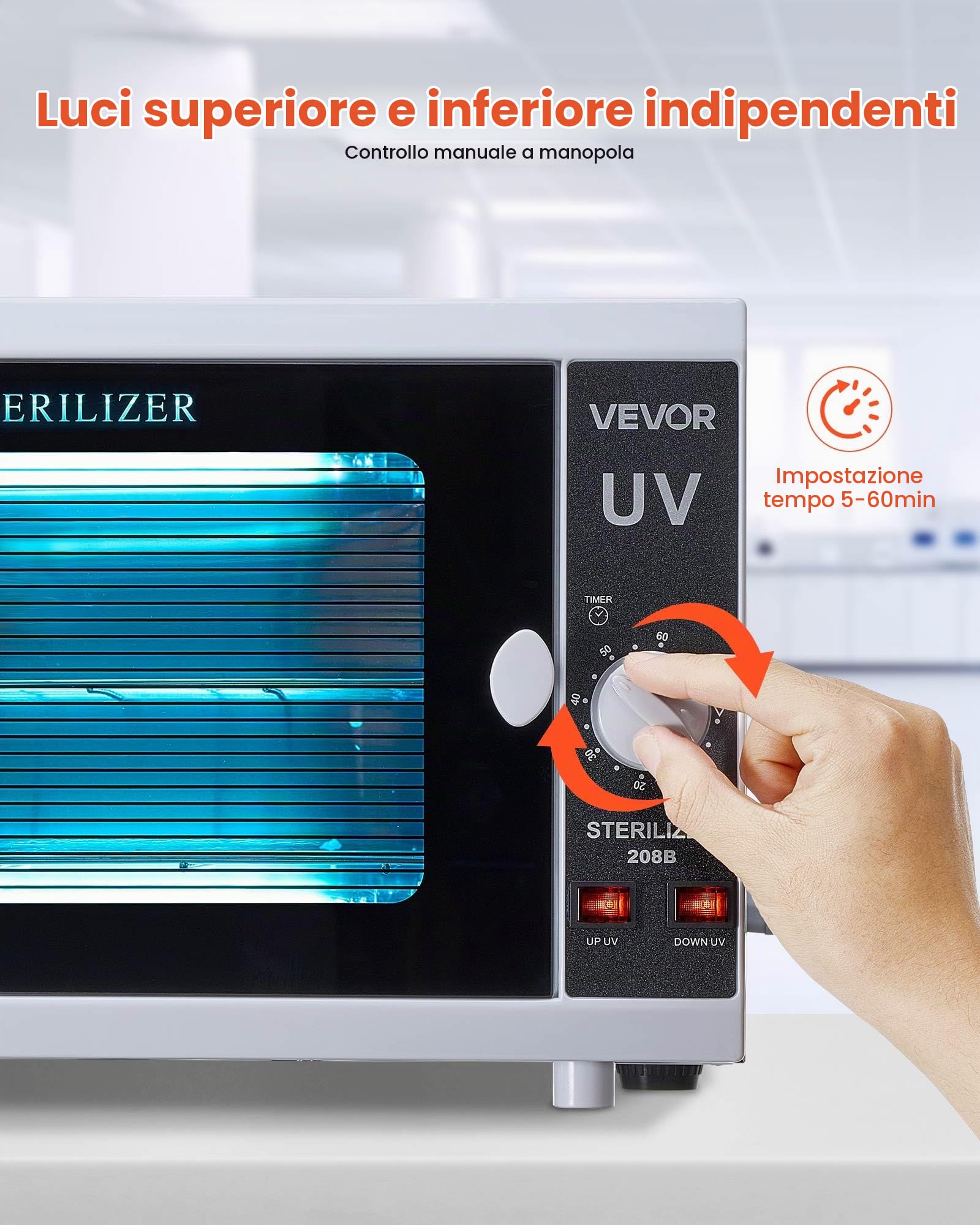 VEVOR Sterilizzatore per Utensili da Manicure, Capacità 12 L Contenitore Multifunzionale per Pulizia degli Utensili, Controllo Tramite Manopola, Lunghezza d'Onda 185 nm per Laboratori, Centri Estetici