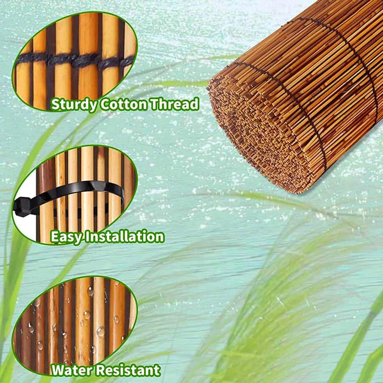 Bambusowy parawan ogrodzeniowy o wysokości od 0,6 m do 1,8 m wysokości, do ogrodu, na podwórko, patio, długość 183 cm x dł. 1000 cm, dekoracyjne rozwiązanie na zewnątrz