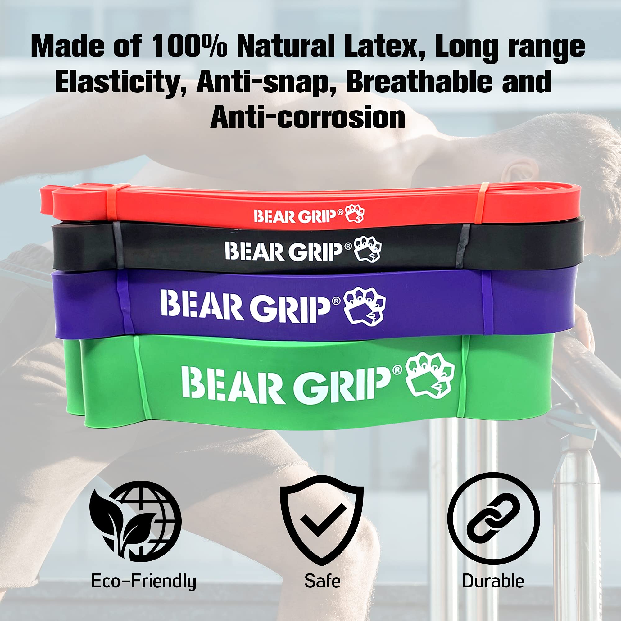 Bear Grip - Klimmzughilfe-Bänder | Strapazierfähige Widerstandsbänder für unterstützte Klimmzüge, Yoga, Stretchmobilität, Crossfit, Krafttraining für