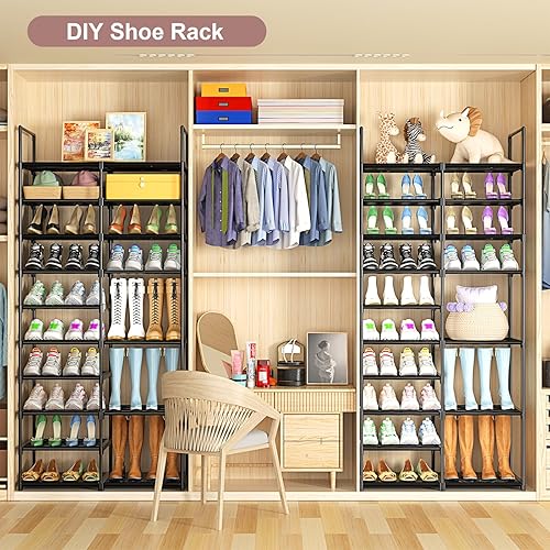 Miniatura 4 de Kottwca Zapatero grande de 4 filas y 10 niveles para entrada de armario, 72 a 80 pares de estantes de almacenamiento de botas, estante de metal para