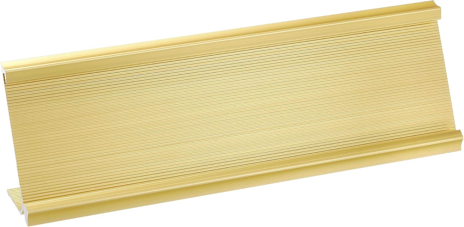 PATIKIL 2 x 7inch Aluminum Name Plate Holder, 1Pcs L Type for Desk Office Business Door Sign Holder Gold Tone