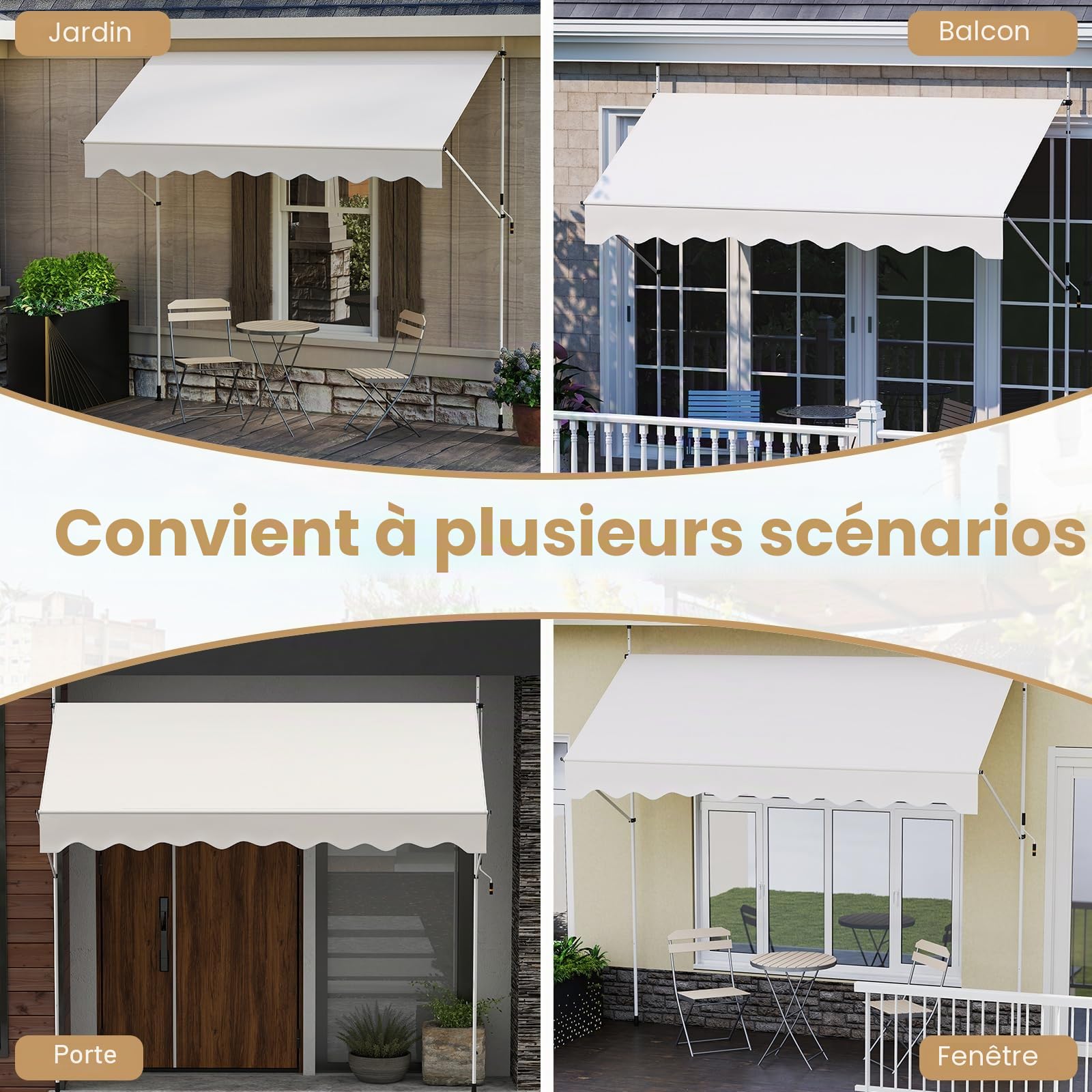 FANTASK Store de Balcon avec manivelle, résistant aux UV, sans perçage, Hauteur réglable (Blanc)