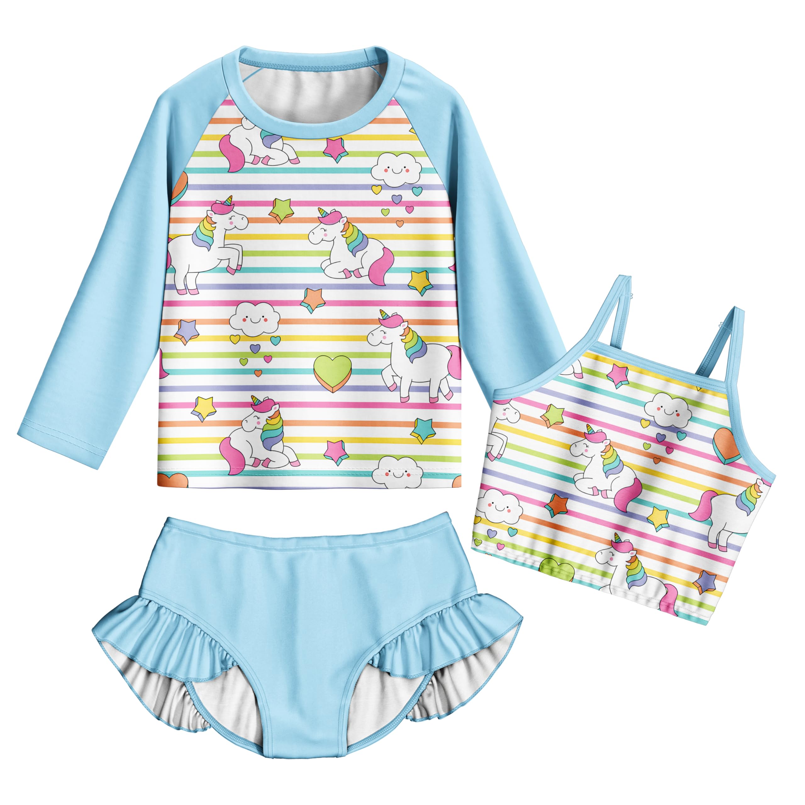 LQSZ Girls Rash Guard Sets Long Sleeves Swimsuit 3 Pieces Tankini Bathing Suit Swimwear for Girls 3-12 Years