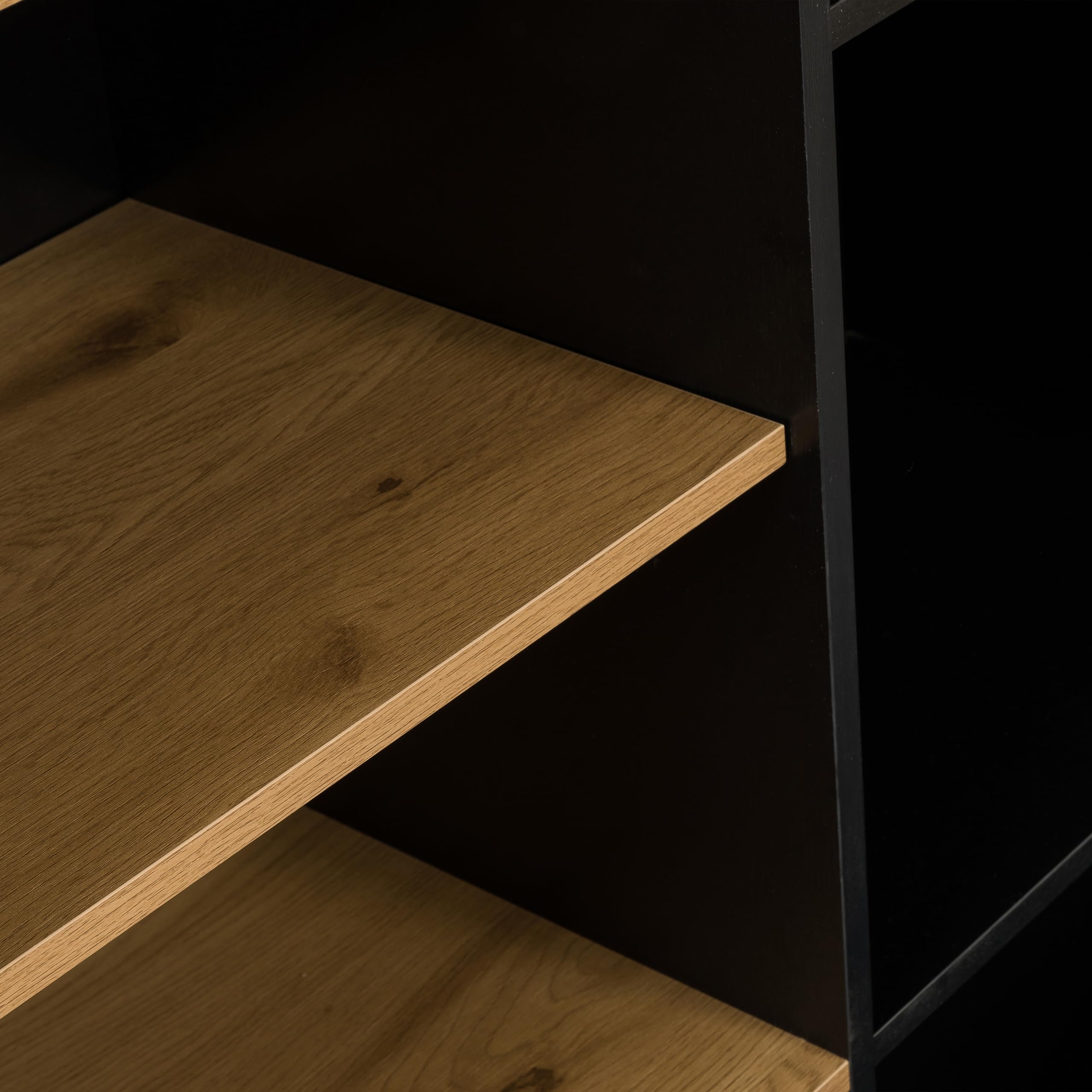 Highboard mit 2 Schubladen und Türe 100x40x140 cm AMIO H Regal Büroschrank mit viel Stauraum, Einlegeböden verstellbar, Schwarz/Eiche